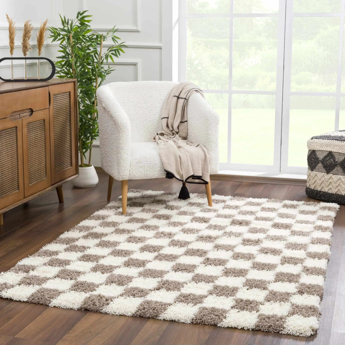 Atira Brown Checkered Area Rug from PriceLows™