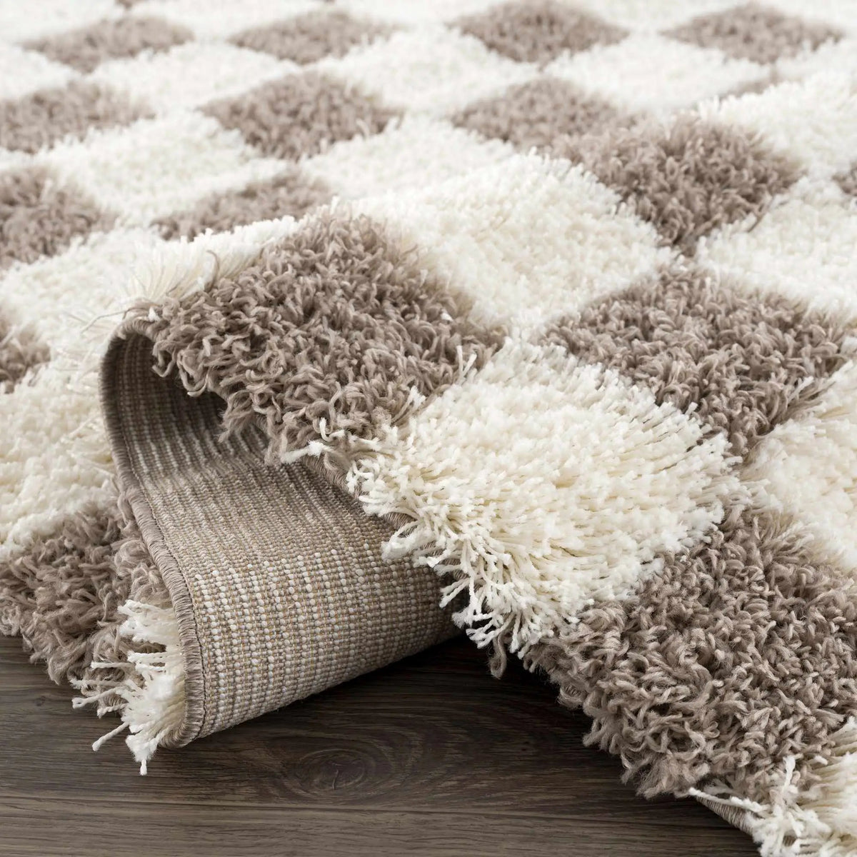 Atira Brown Checkered Area Rug from PriceLows™