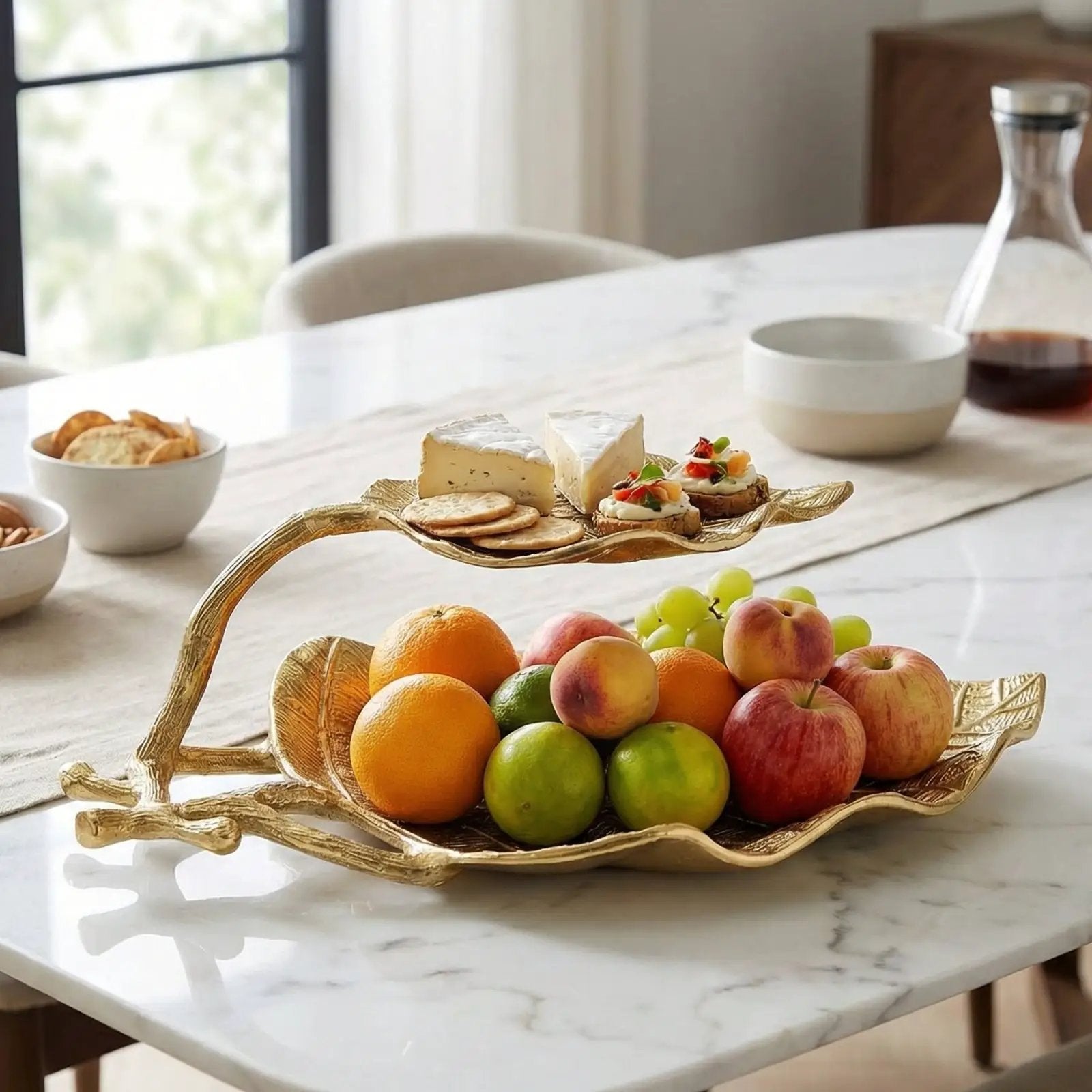Gold Leaf 2 Tier Serving Centerpiece Tray from PriceLows™