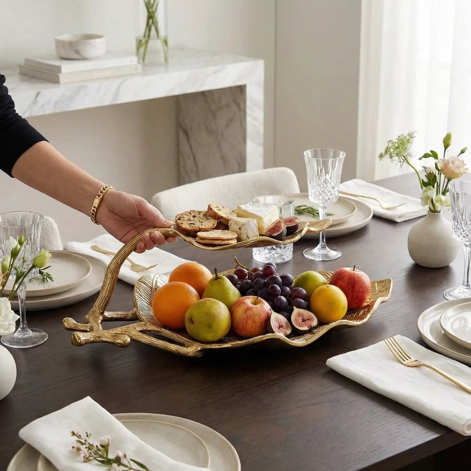 Gold Leaf 2 Tier Serving Centerpiece Tray from PriceLows™