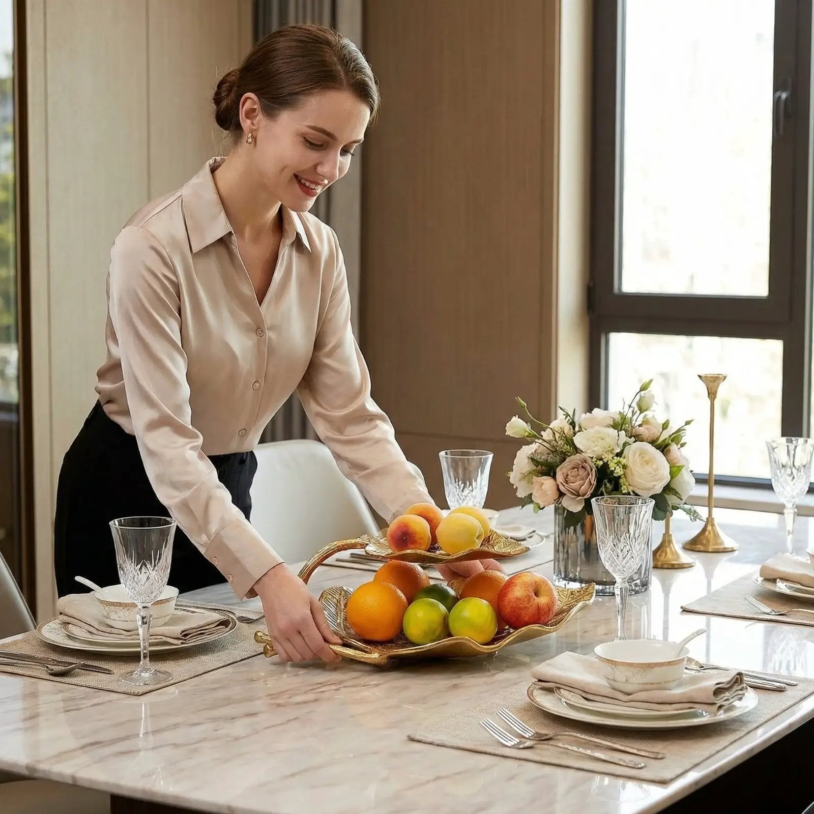Gold Leaf 2 Tier Serving Centerpiece Tray from PriceLows™