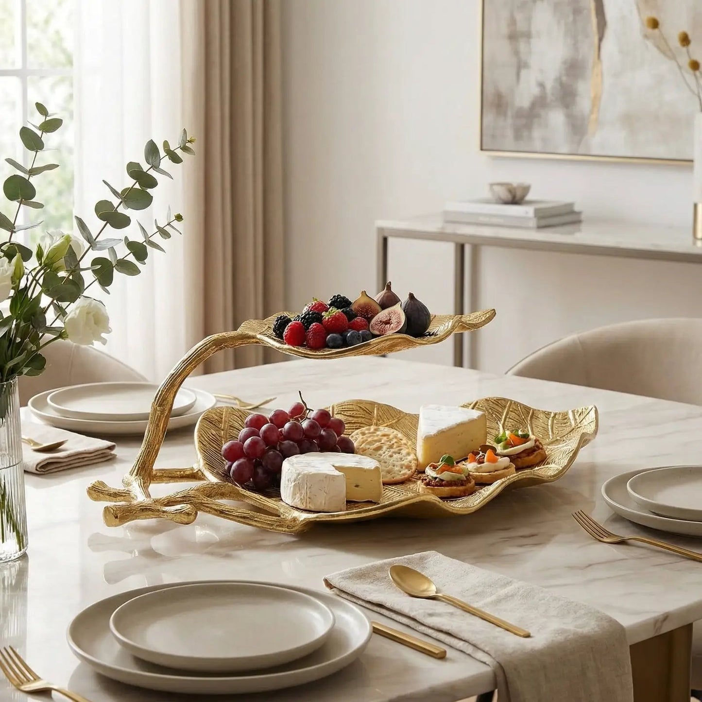 Gold Leaf 2 Tier Serving Centerpiece Tray from PriceLows™