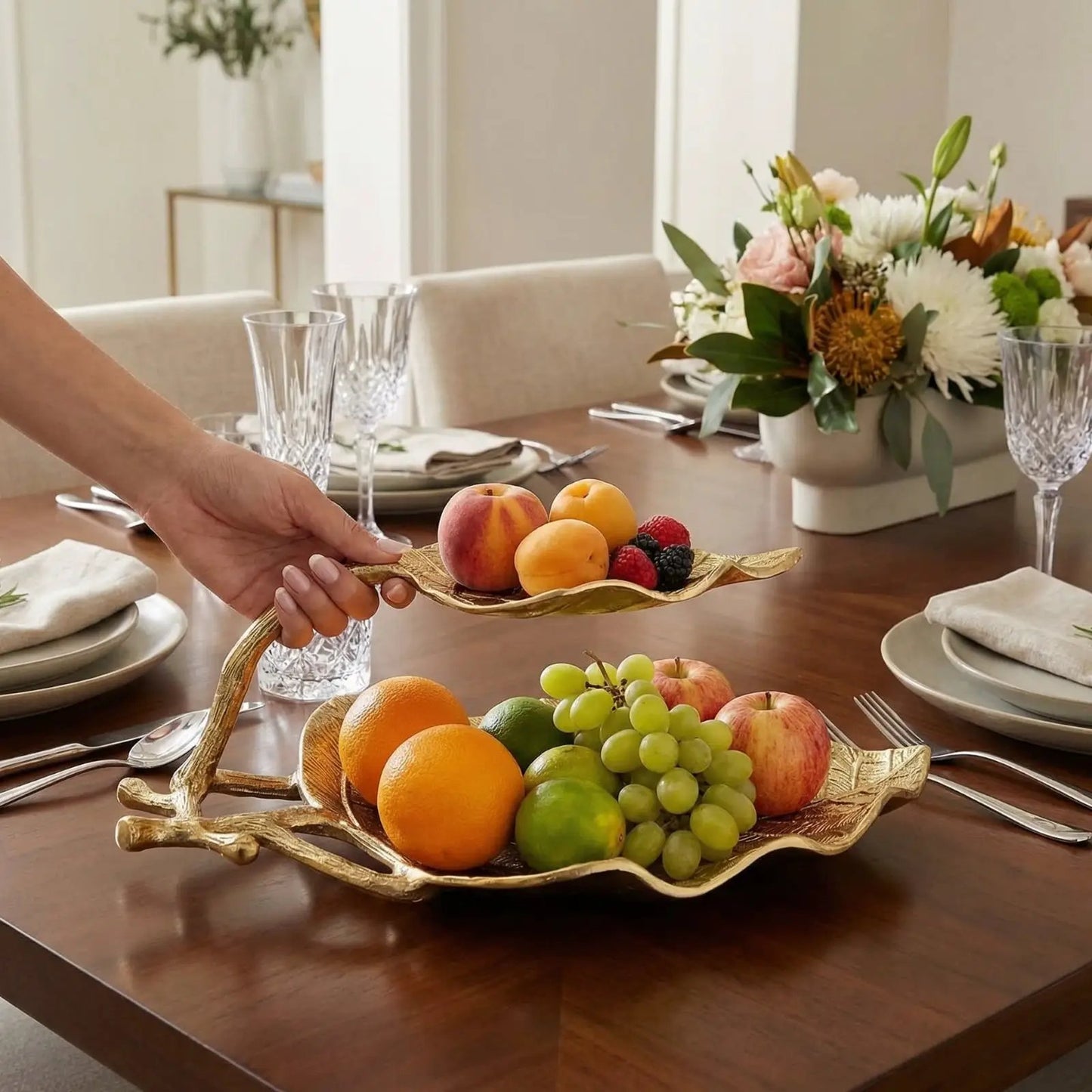 Gold Leaf 2 Tier Serving Centerpiece Tray from PriceLows™