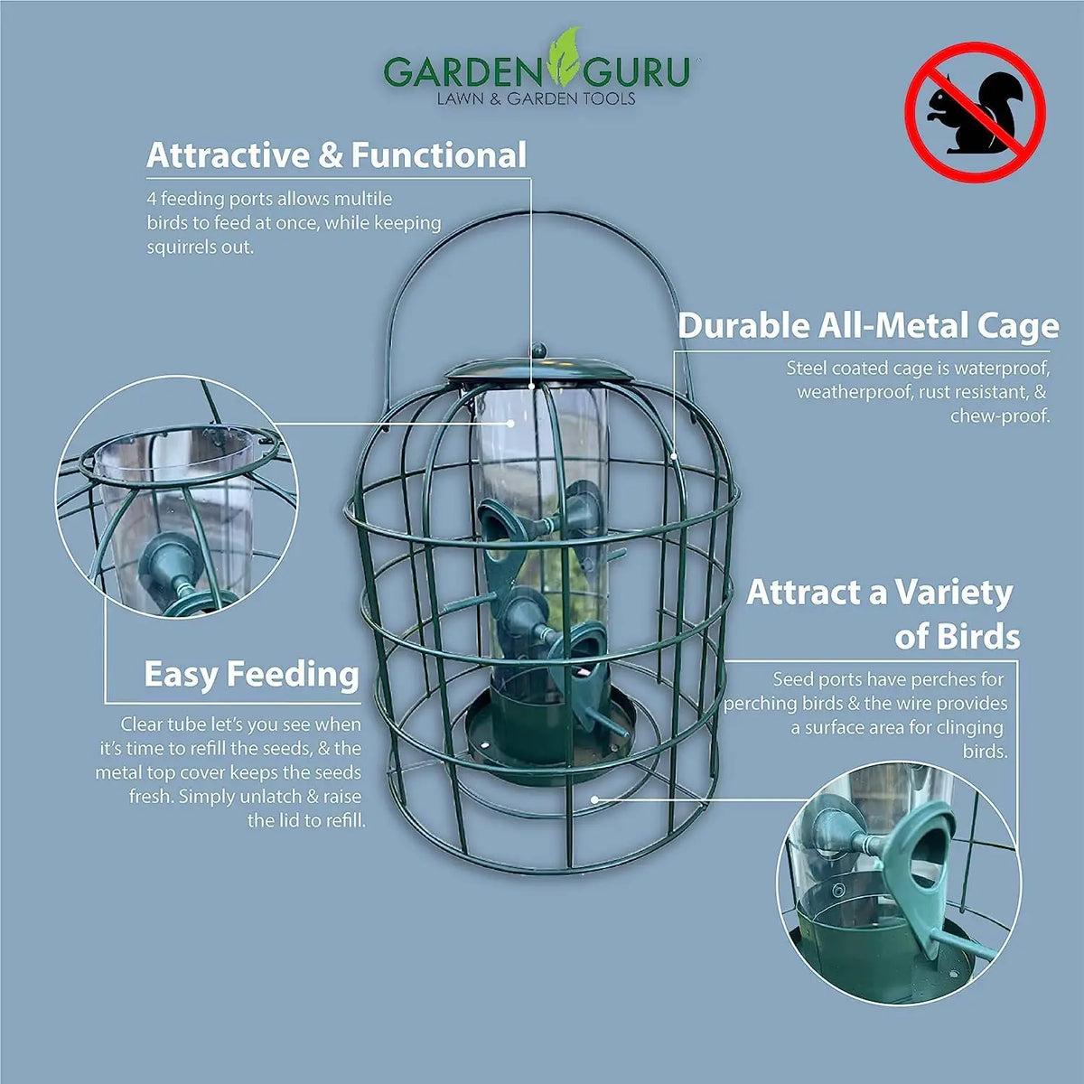 Tube Bird Feeder | Squirrel Proof | 4 Perches | Weather Resistant