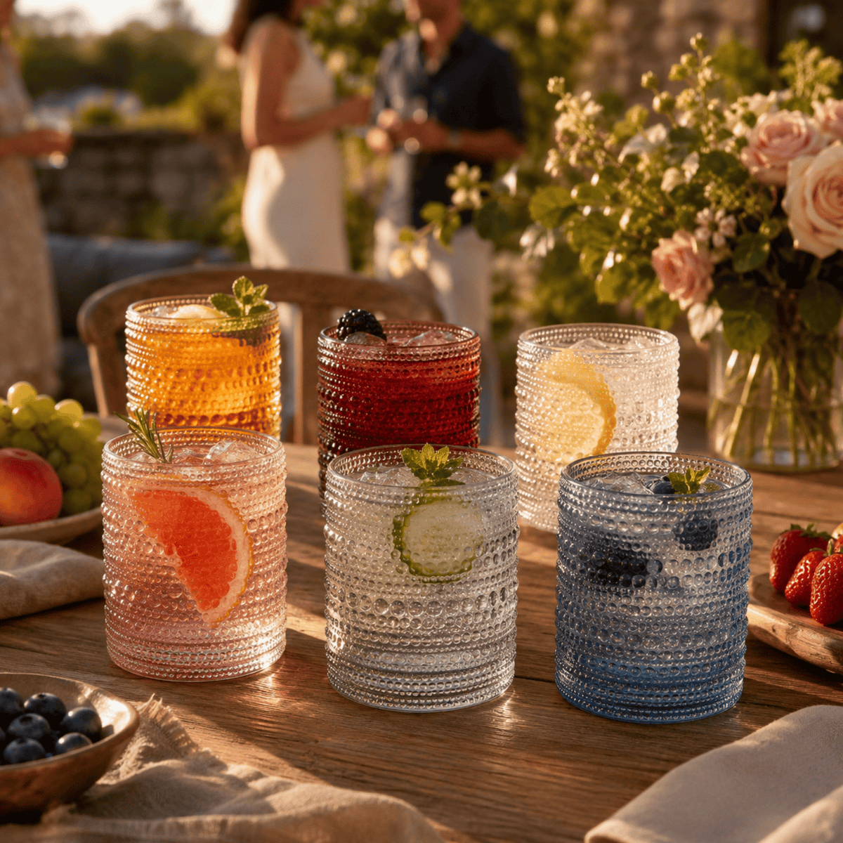 Tonal Hobnail Lowball Glassware, Spring | 11 oz | Set of 6 | Entertaining
