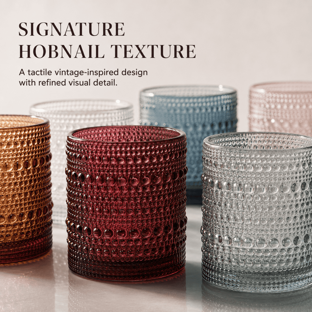 Tonal Hobnail Lowball Glassware, Spring | 11 oz | Set of 6 | Entertaining