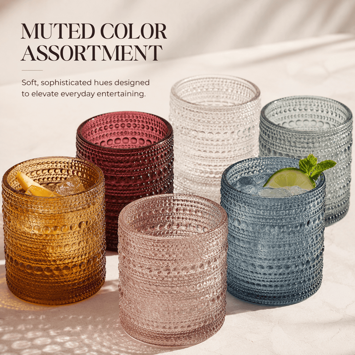 Tonal Hobnail Lowball Glassware, Spring | 11 oz | Set of 6 | Entertaining