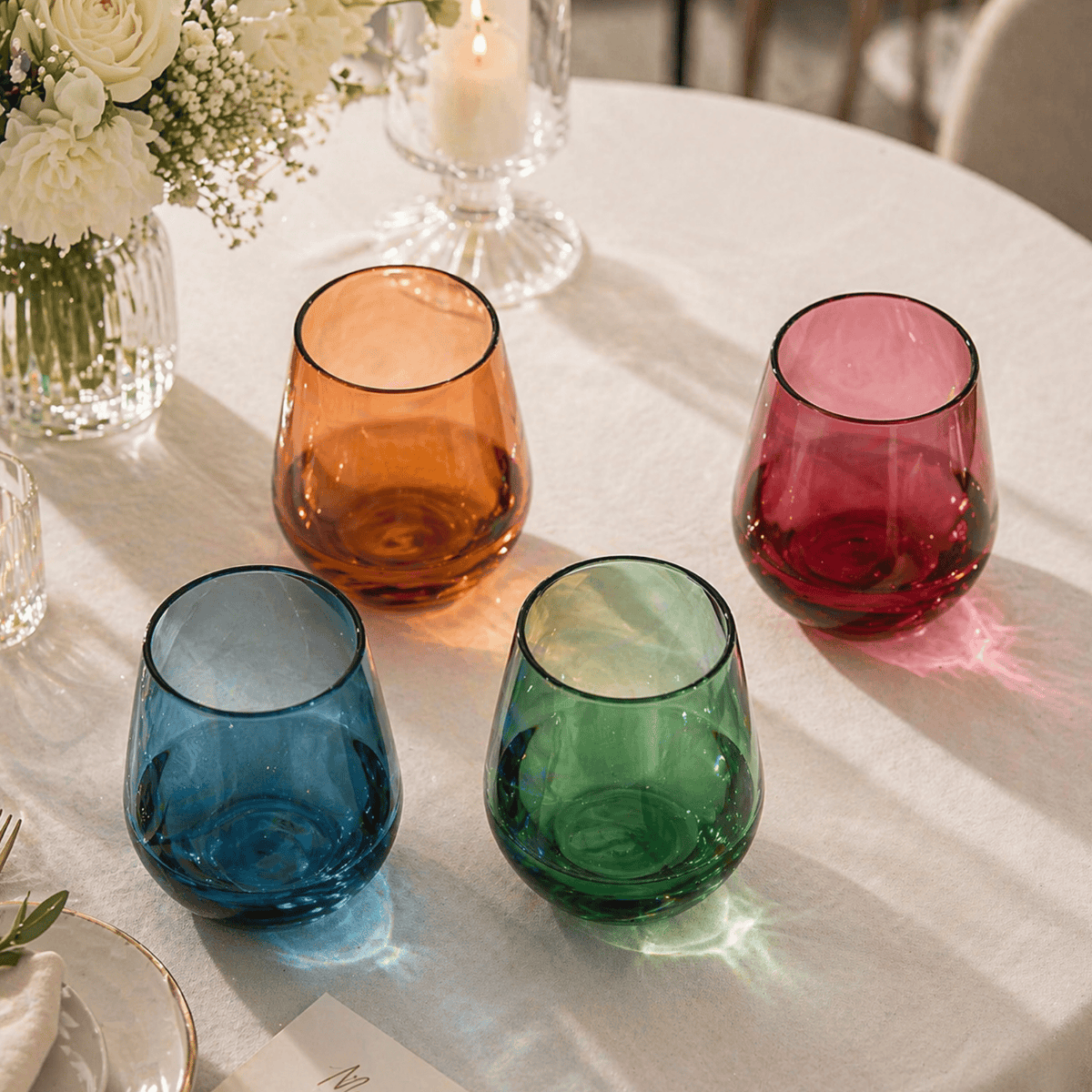 Eze Acrylic Stemless Wine Glassware | 15 oz | Set of 4 | Acrylic