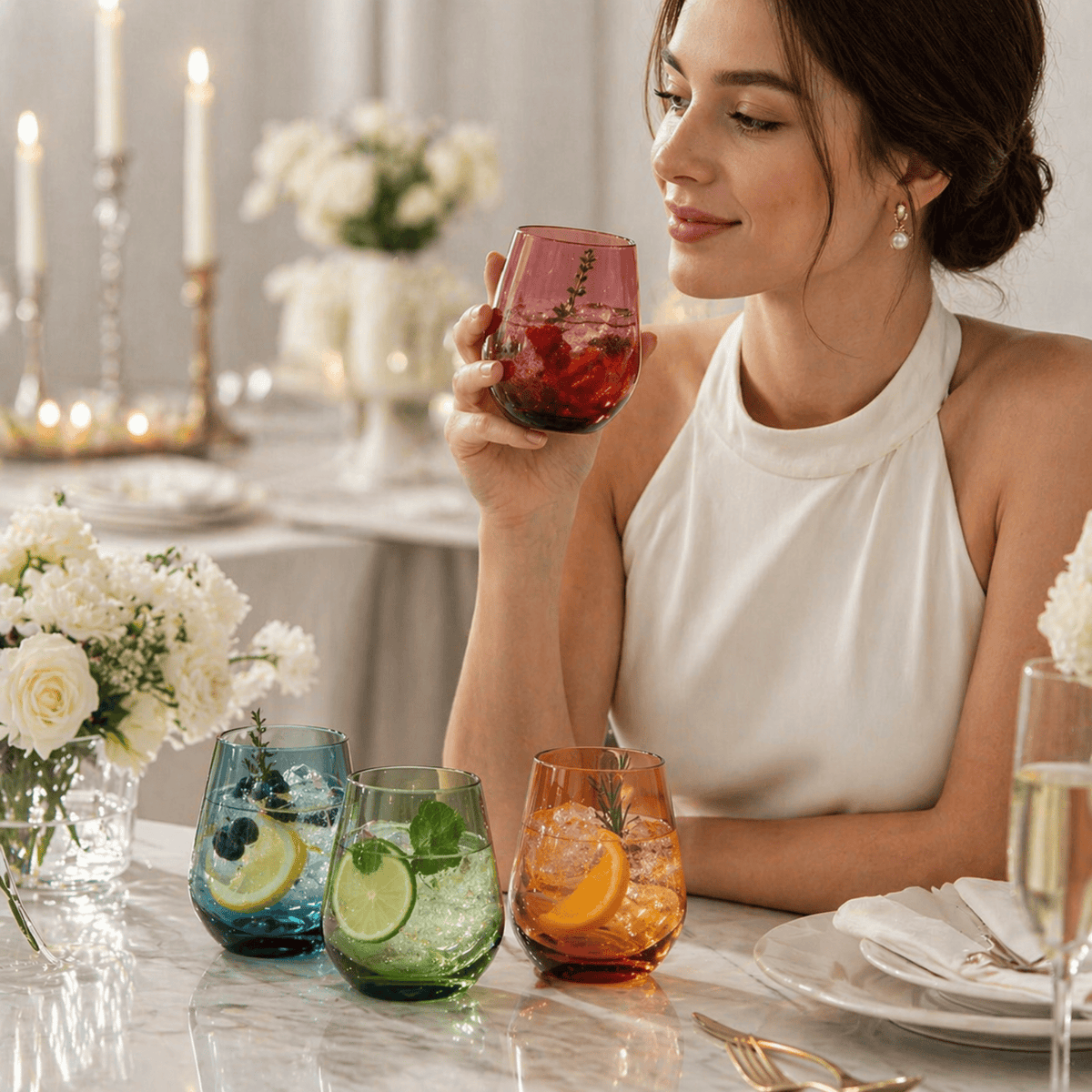 Eze Acrylic Stemless Wine Glassware | 15 oz | Set of 4 | Acrylic