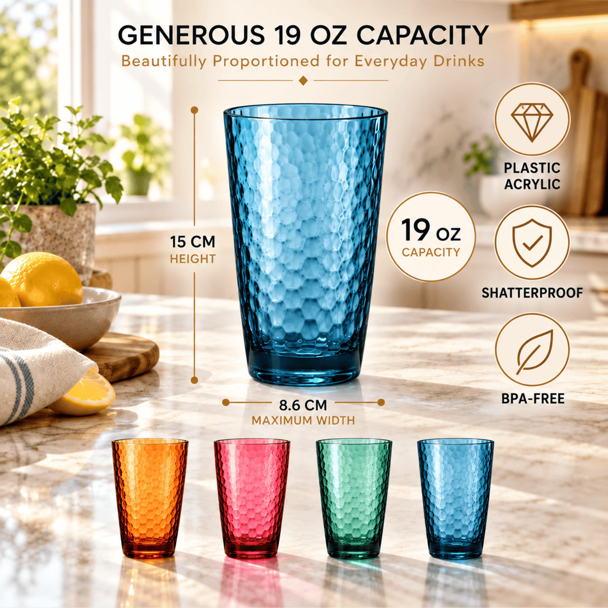 Eze Acrylic Highball Glassware | 19 oz | Set of 4 | Acrylic