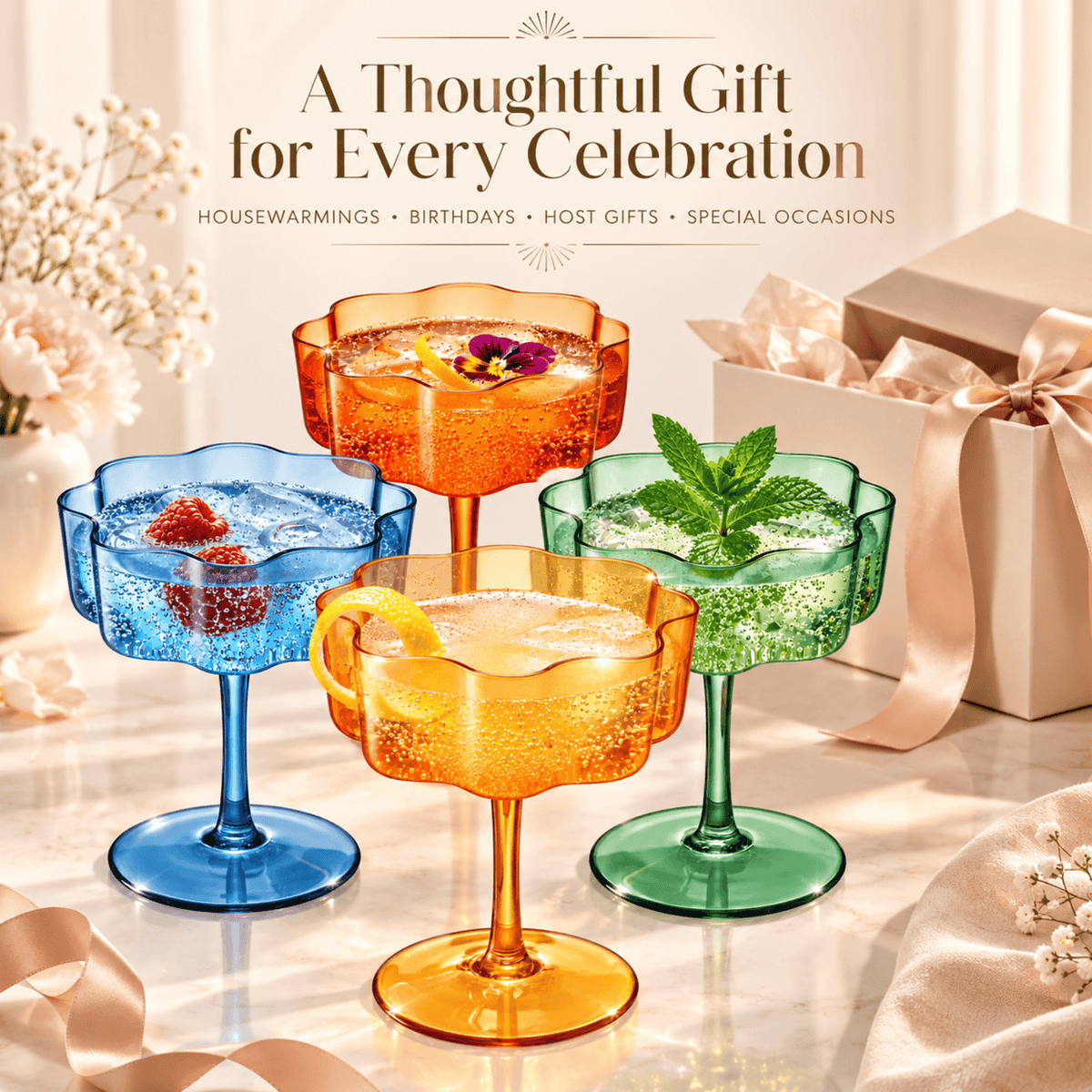 Eze Acrylic Champagne Coupe Cocktail Glassware | 8.5 oz | Set of 4 | Acrylic