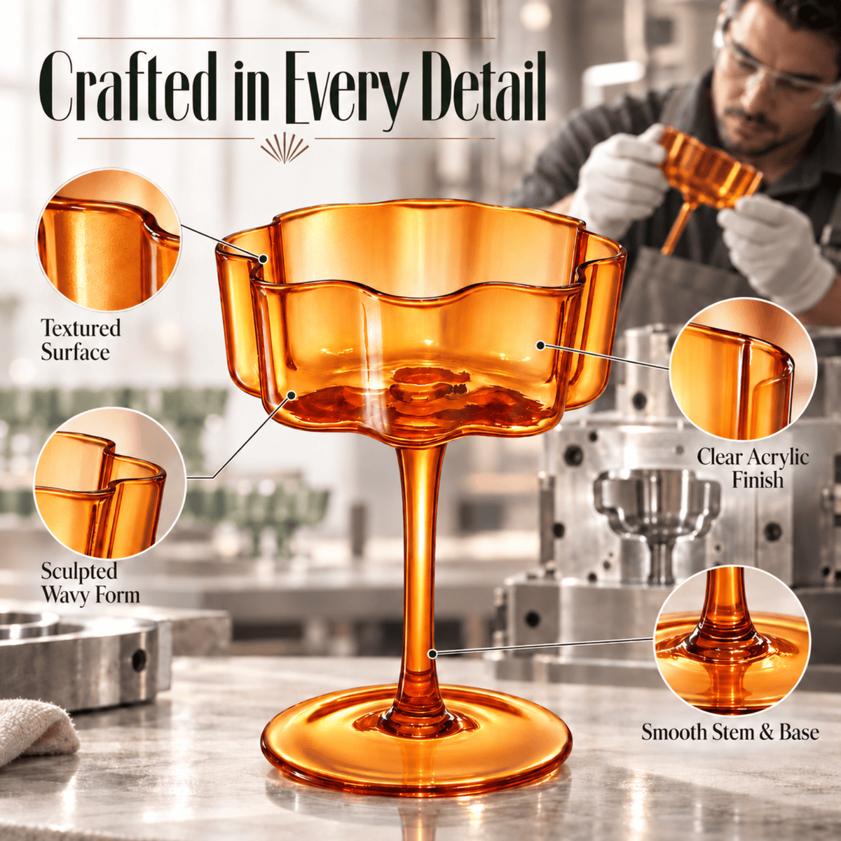 Eze Acrylic Champagne Coupe Cocktail Glassware | 8.5 oz | Set of 4 | Acrylic
