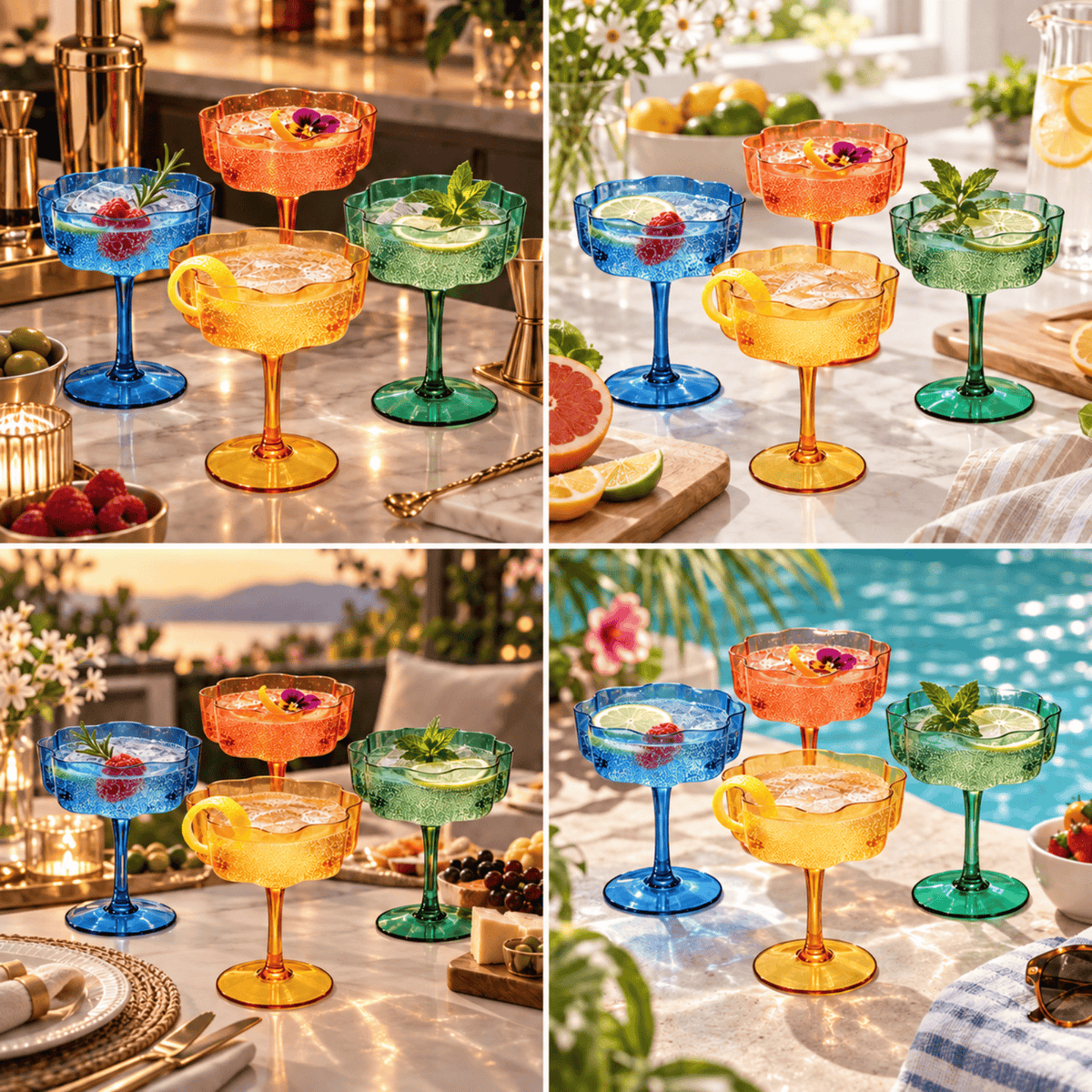 Eze Acrylic Champagne Coupe Cocktail Glassware | 8.5 oz | Set of 4 | Acrylic