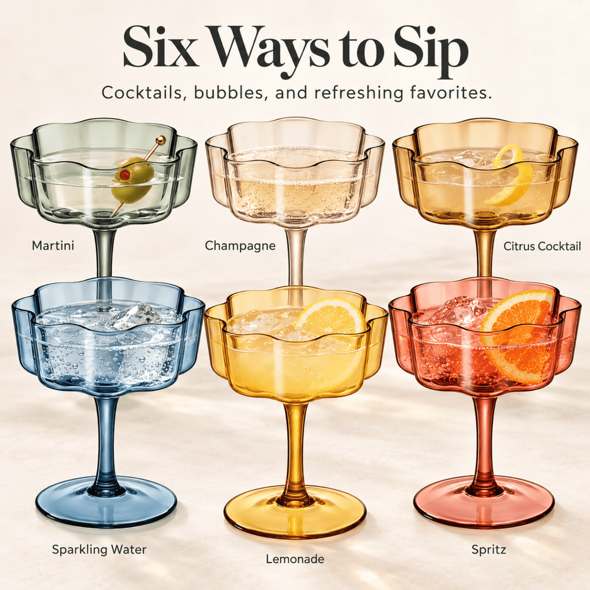 Eze Acrylic Champagne Coupe Cocktail Glassware | 8.5 oz | Set of 6 | Acrylic