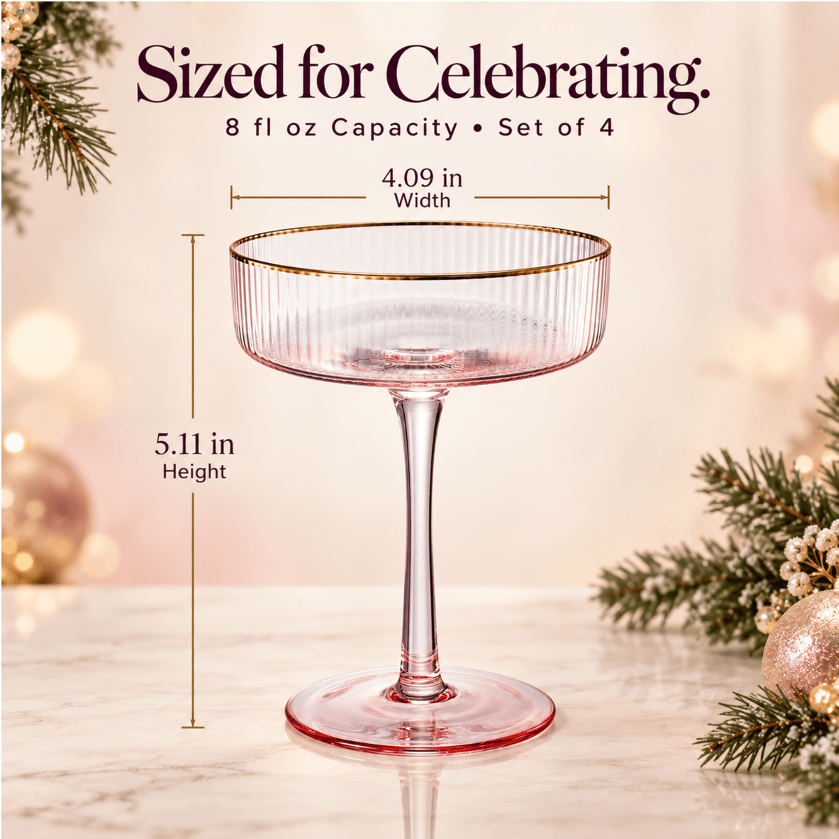 Aurelia Champagne Coupe Cocktail Glassware | 7 oz | Set of 4 | Entertaining