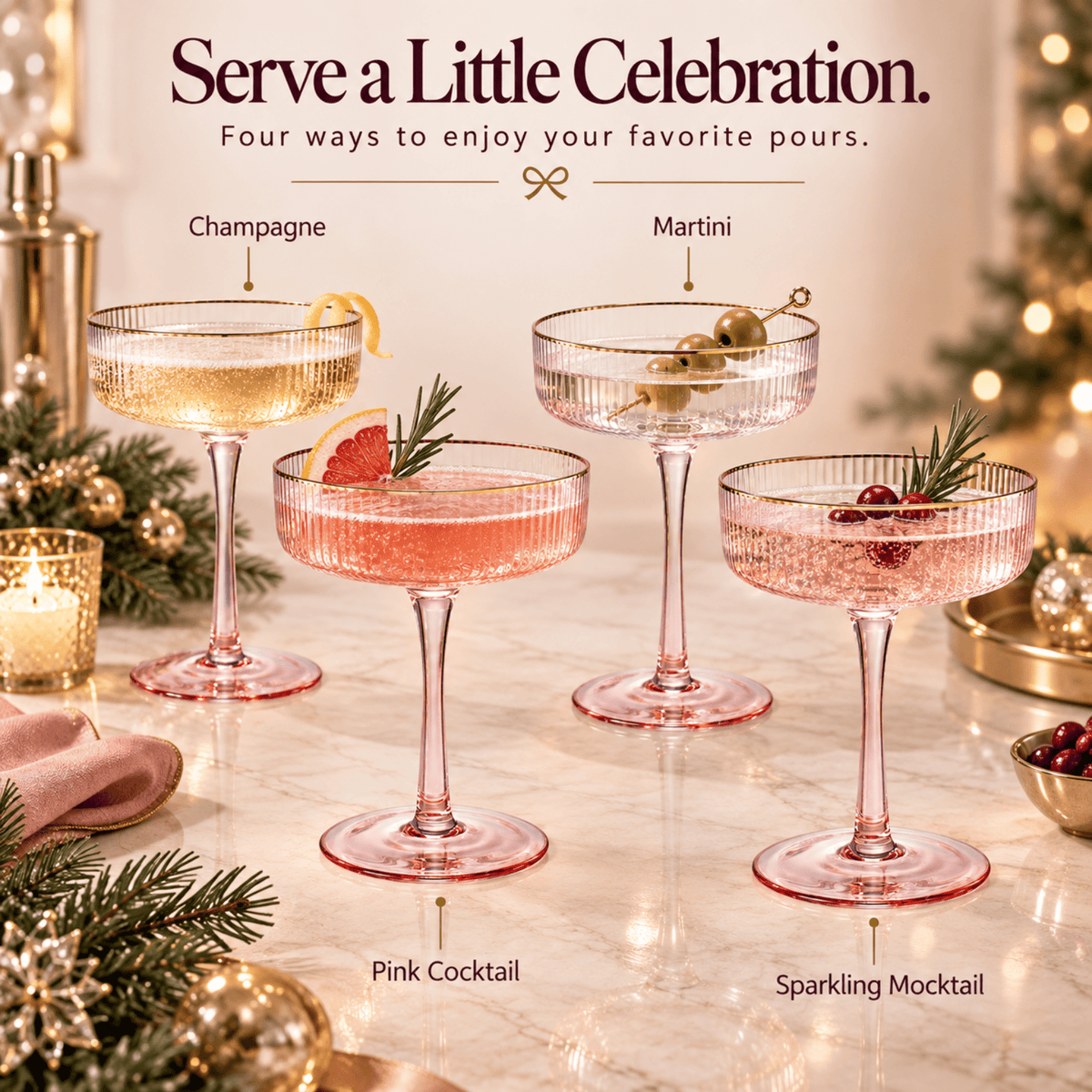 Aurelia Champagne Coupe Cocktail Glassware | 7 oz | Set of 4 | Entertaining