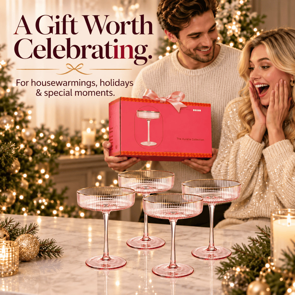 Aurelia Champagne Coupe Cocktail Glassware | 7 oz | Set of 4 | Entertaining