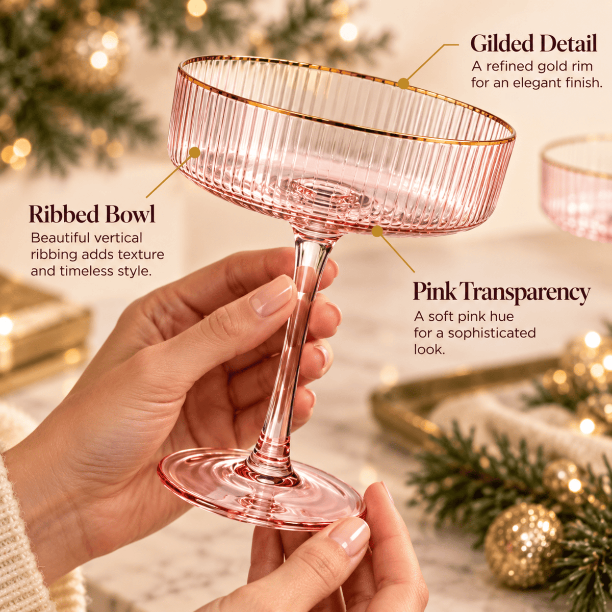 Aurelia Champagne Coupe Cocktail Glassware | 7 oz | Set of 4 | Entertaining