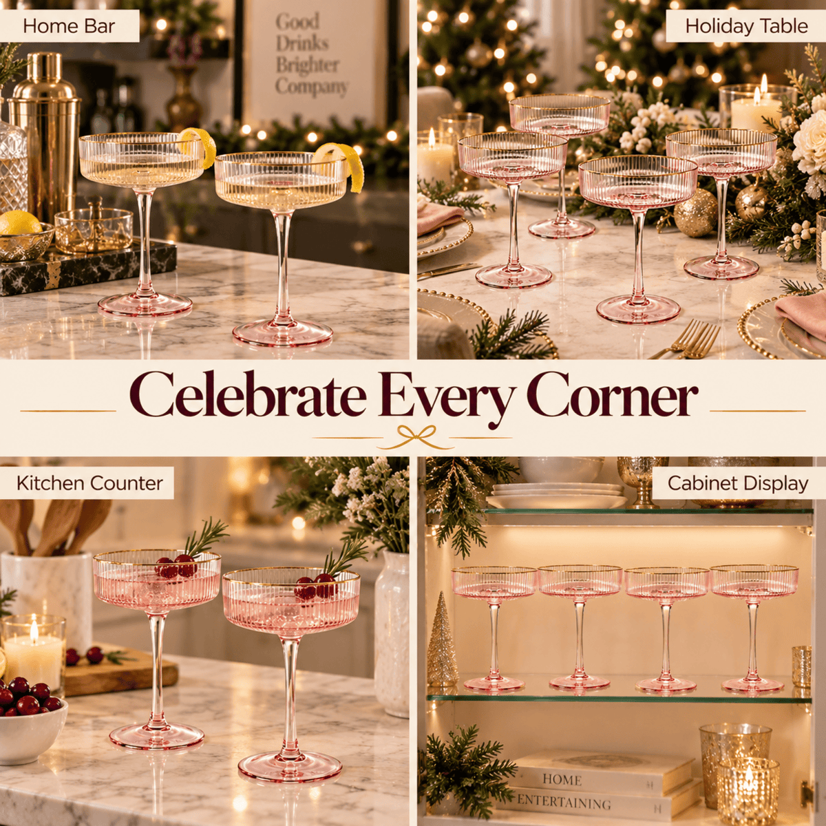 Aurelia Champagne Coupe Cocktail Glassware | 7 oz | Set of 4 | Entertaining