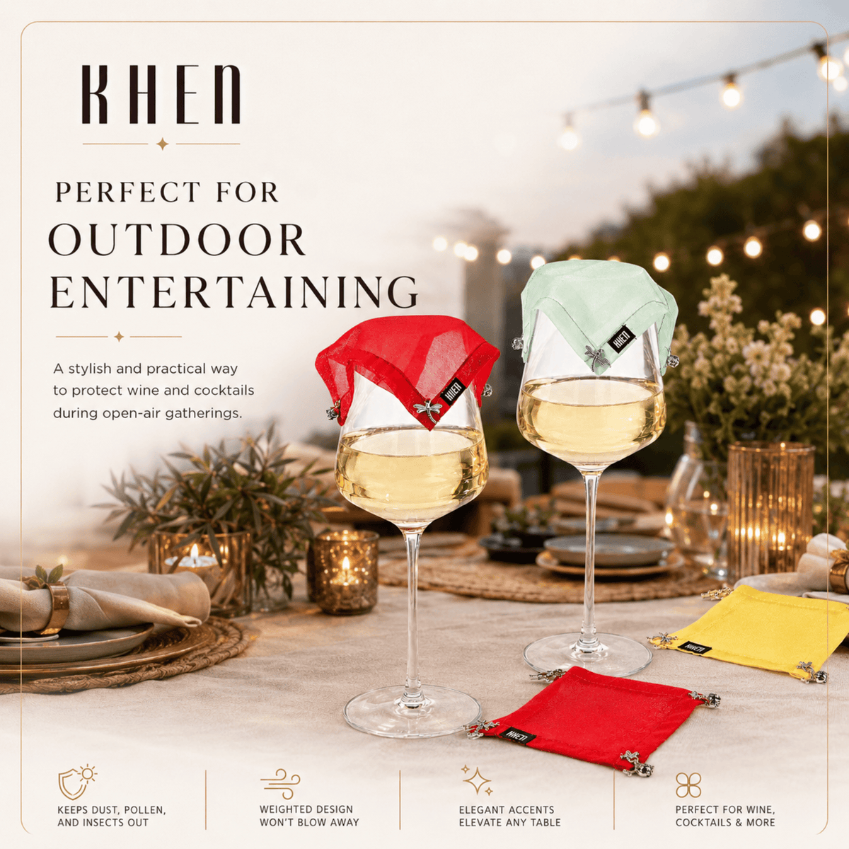 Weighted Outdoor Wine Glassware Covers | Set of 4 | Accessory | Entertaining