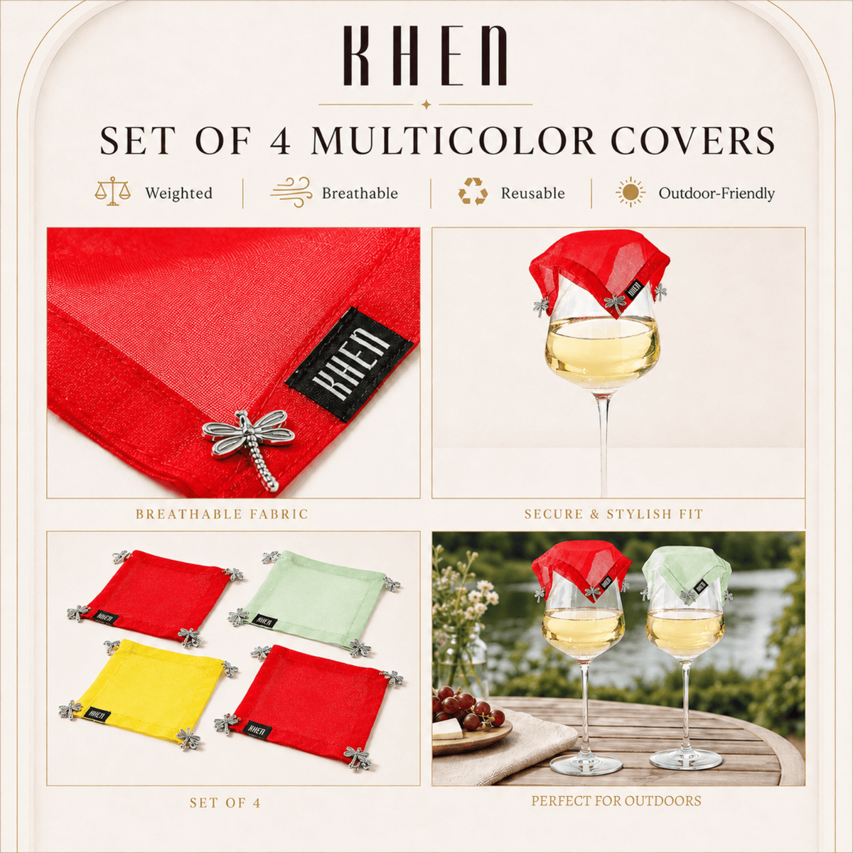 Weighted Outdoor Wine Glassware Covers | Set of 4 | Accessory | Entertaining