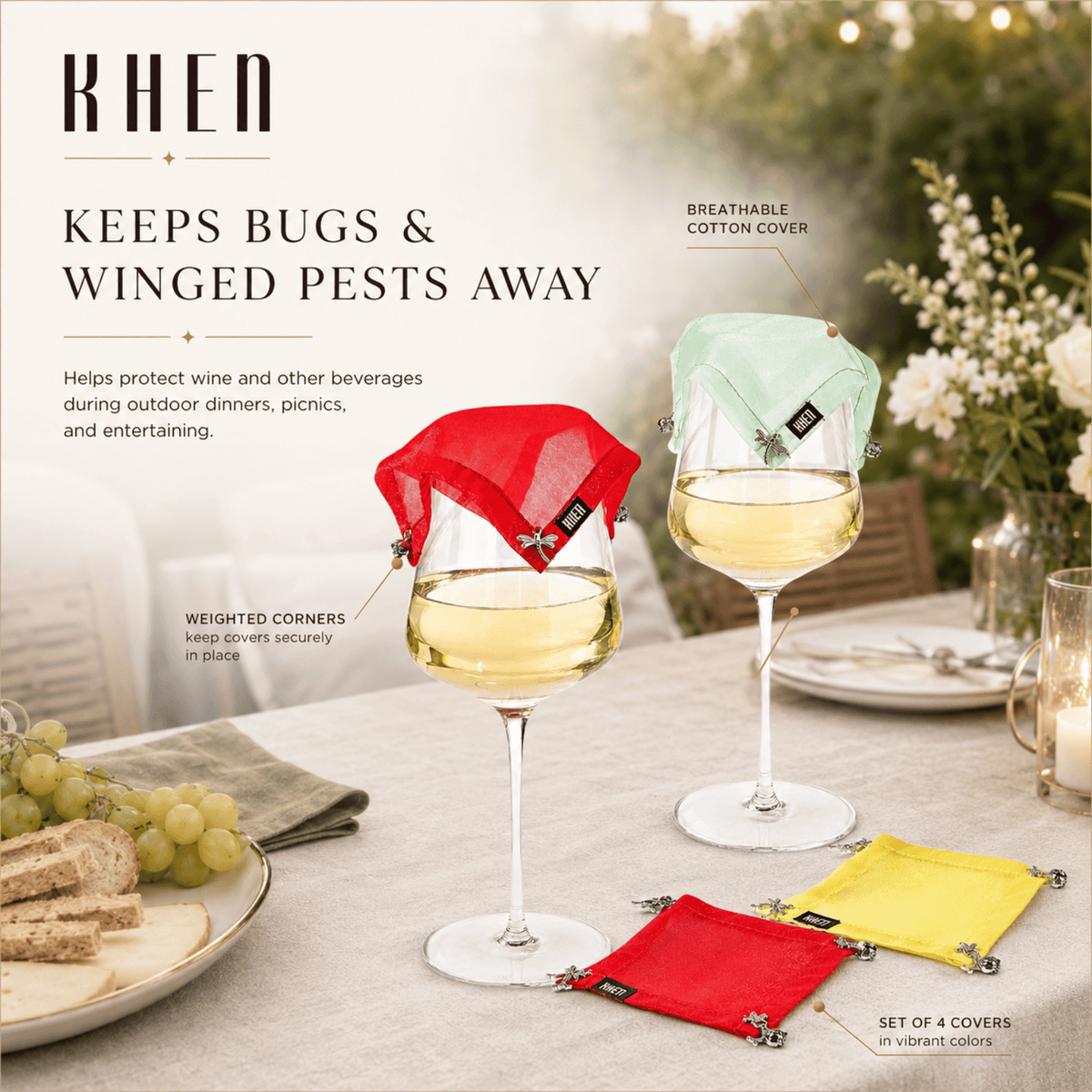 Weighted Outdoor Wine Glassware Covers | Set of 4 | Accessory | Entertaining