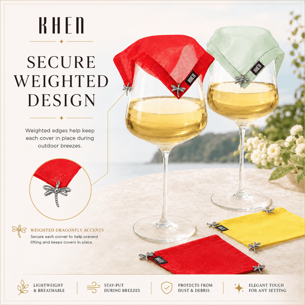 Weighted Outdoor Wine Glassware Covers | Set of 4 | Accessory | Entertaining