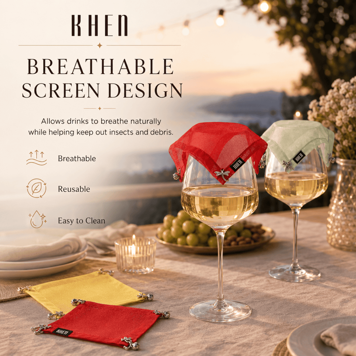 Weighted Outdoor Wine Glassware Covers | Set of 4 | Accessory | Entertaining