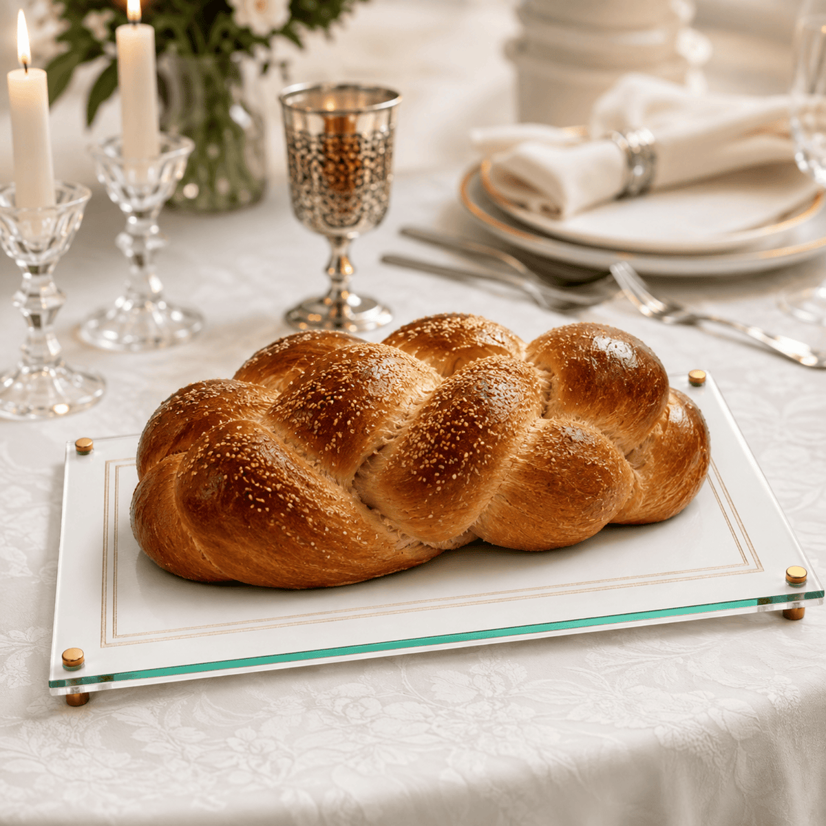 Acrylic Lucite Challah Bread Cutting Board, Gold & White | Acrylic | Home Decor | Gift Ready