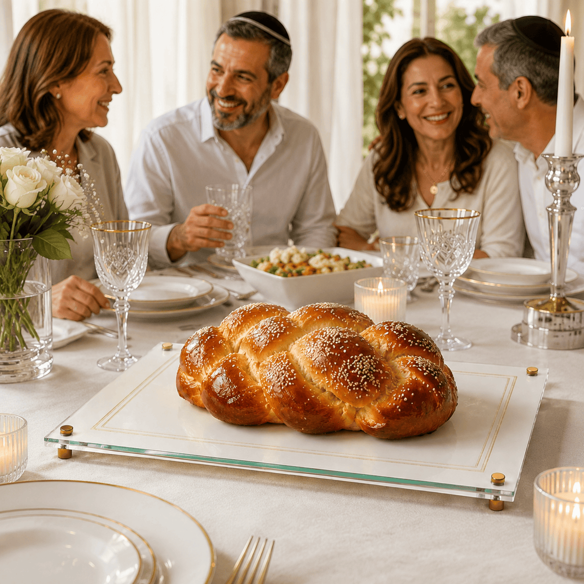 Acrylic Lucite Challah Bread Cutting Board, Gold & White | Acrylic | Home Decor | Gift Ready