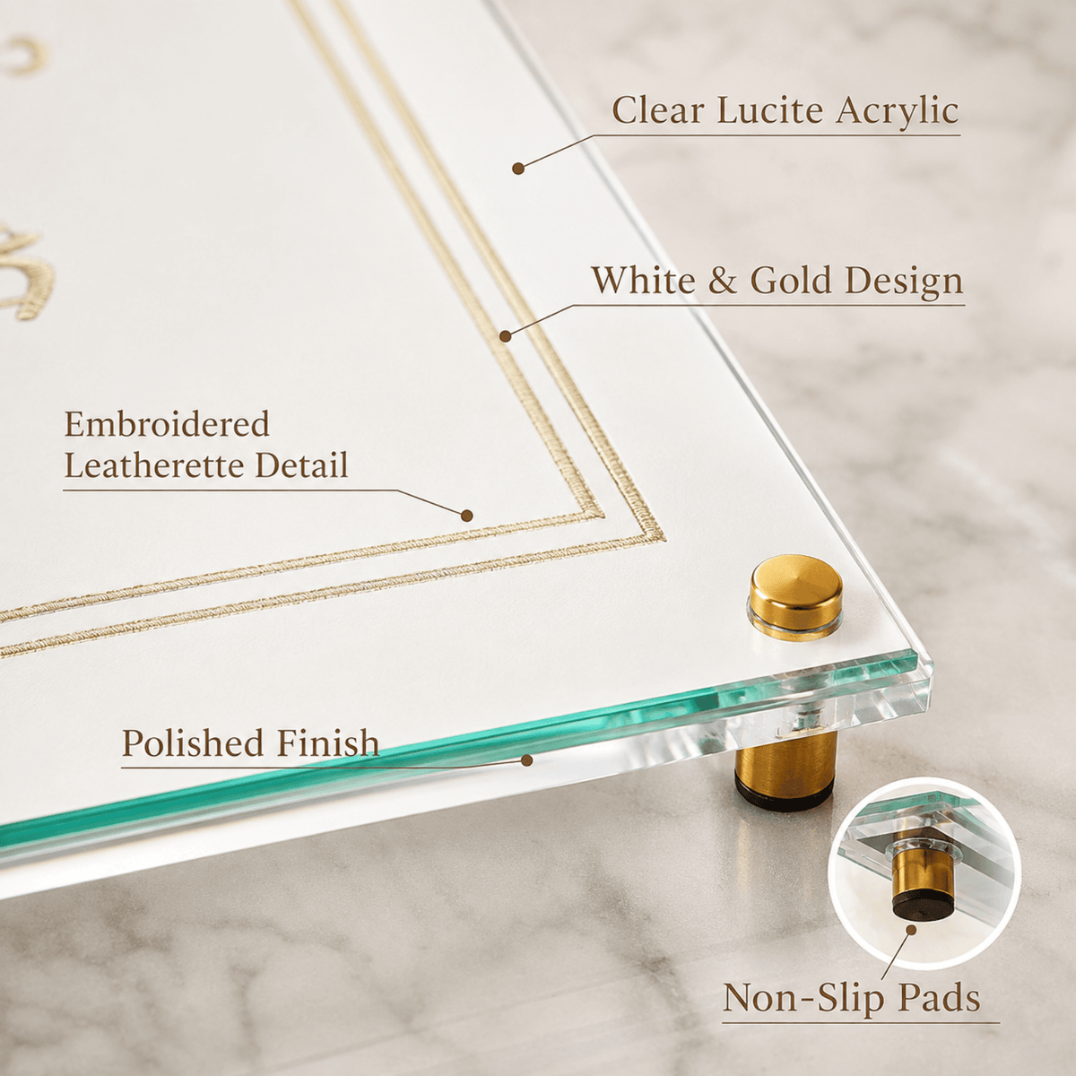 Acrylic Lucite Challah Bread Cutting Board, Gold & White | Acrylic | Home Decor | Gift Ready
