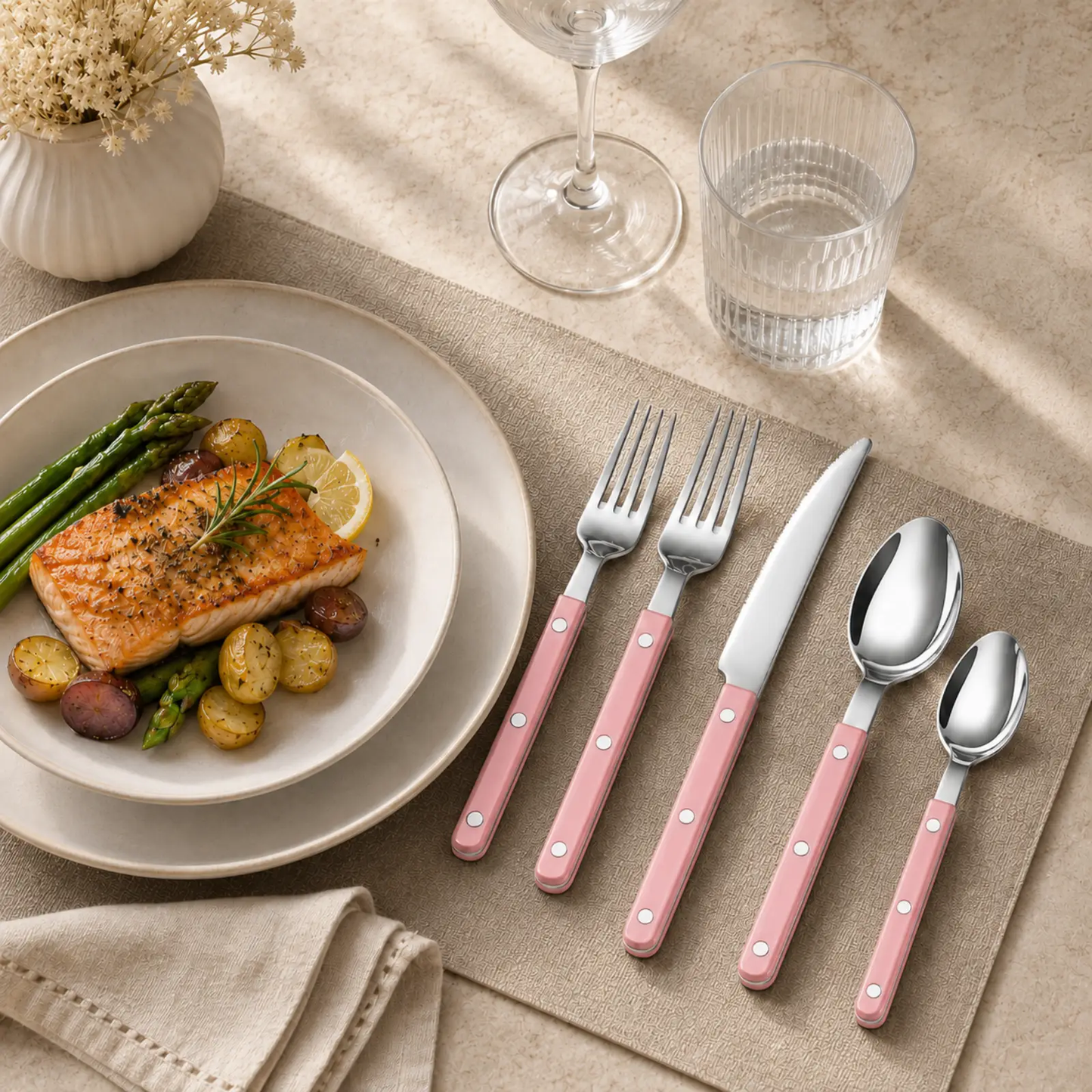 Khen Pink Cutlery Set of 20 –18/8 Stainless Steel Flatware