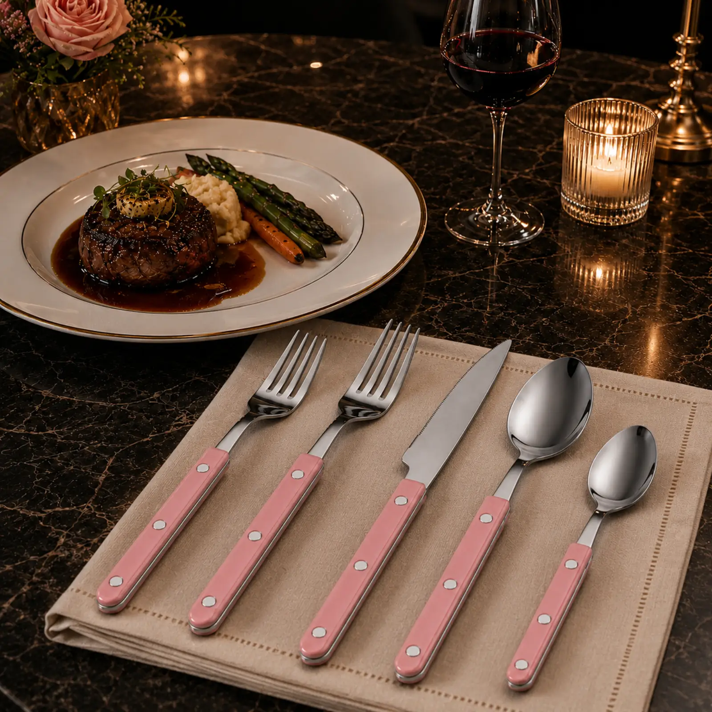Khen Pink Cutlery Set of 20 –18/8 Stainless Steel Flatware