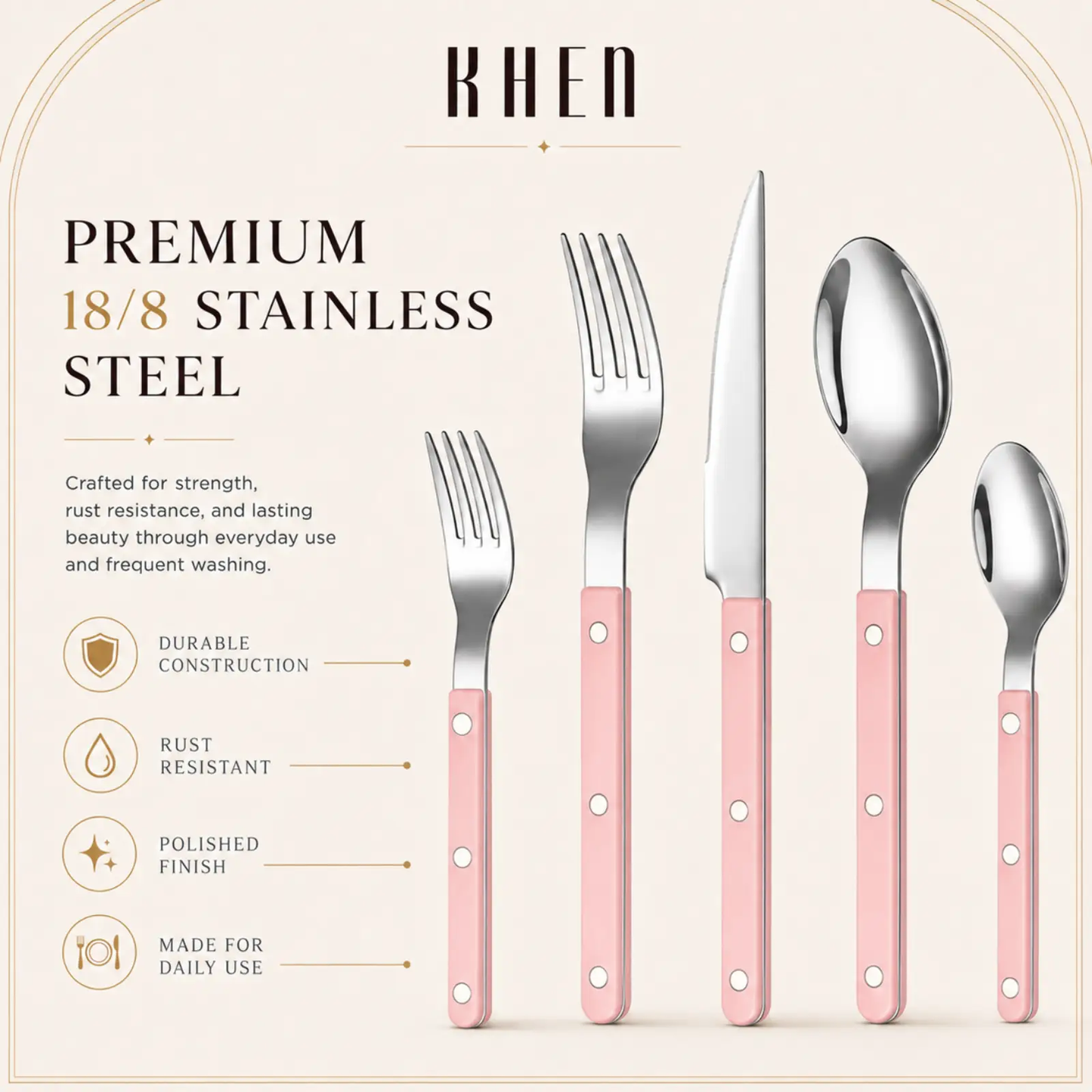 Khen Pink Cutlery Set of 20 –18/8 Stainless Steel Flatware