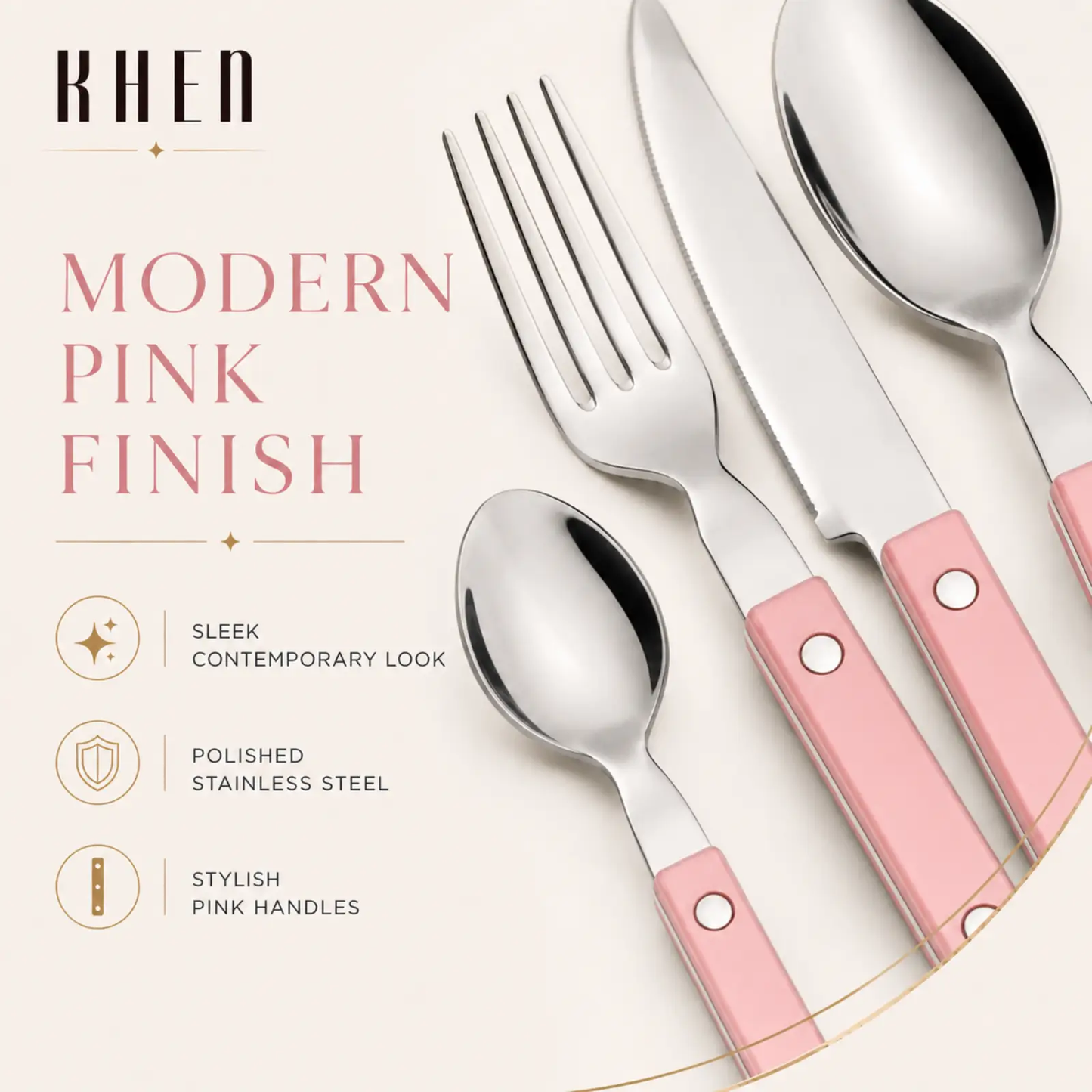 Khen Pink Cutlery Set of 20 –18/8 Stainless Steel Flatware