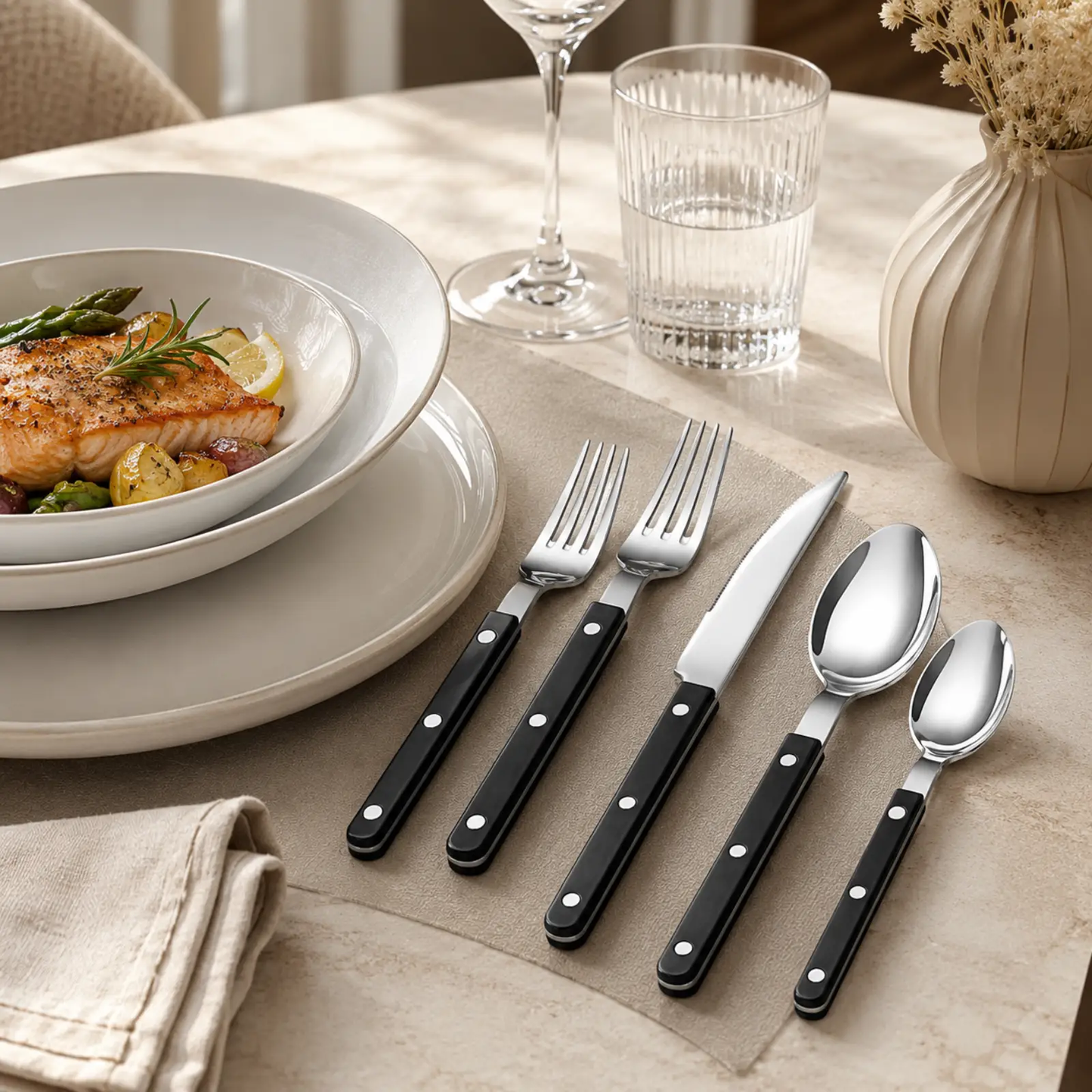 Khen Black Cutlery Set of 20 –18/8 Stainless Steel Flatware