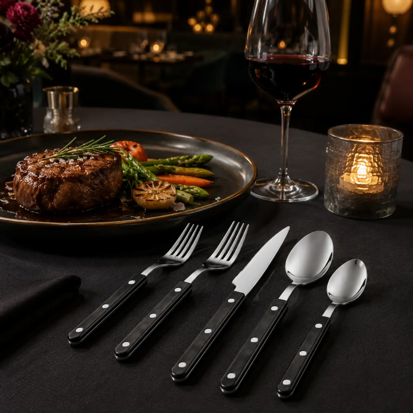 Khen Black Cutlery Set of 20 –18/8 Stainless Steel Flatware