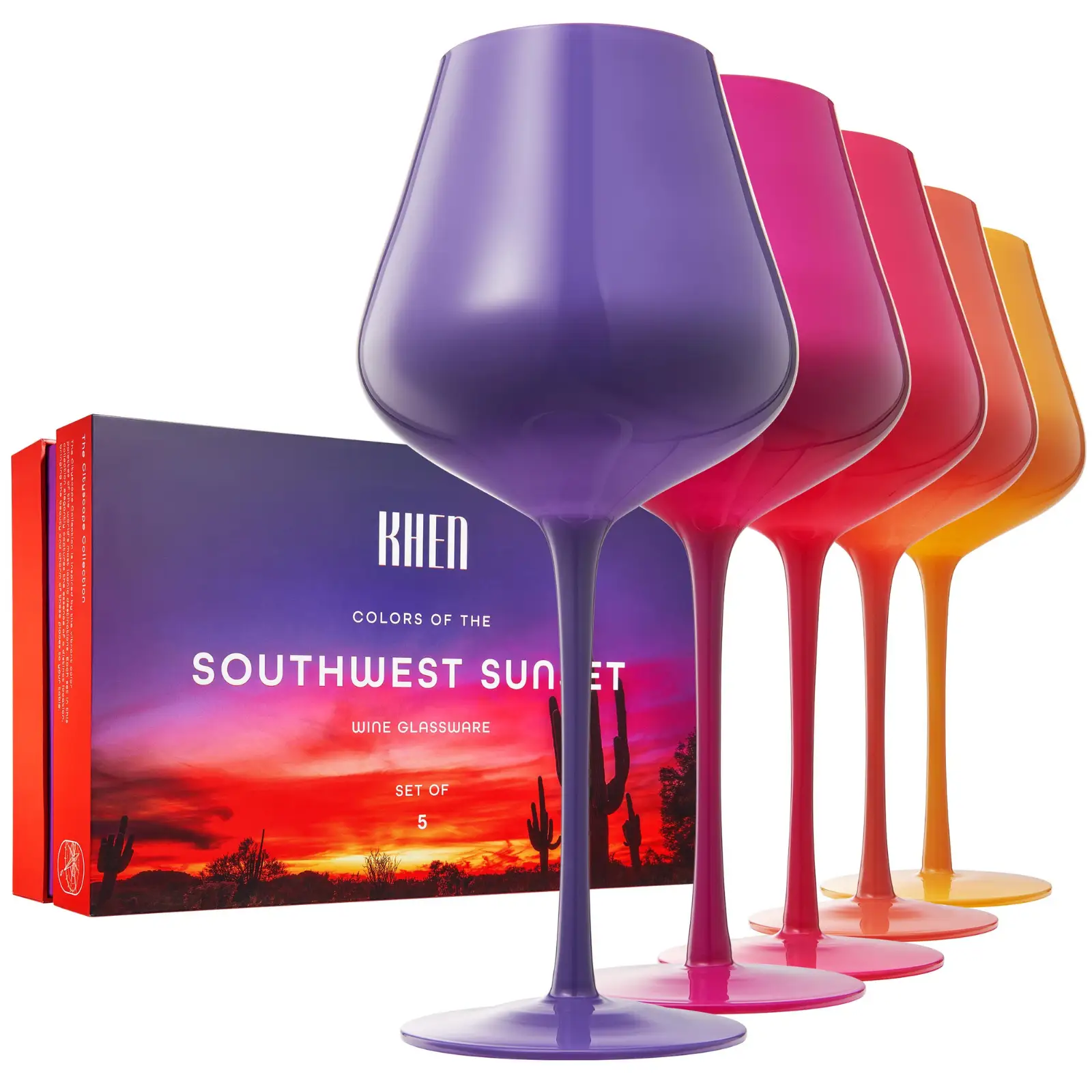 Southwest Sunset Large Colored Wine Glass| Set of 5 | 20 oz from PriceLows™