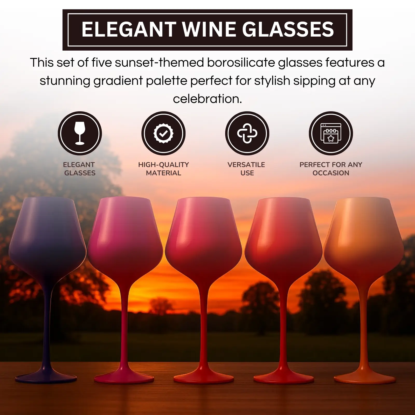 Southwest Sunset Large Colored Wine Glass| Set of 5 | 20 oz from PriceLows™