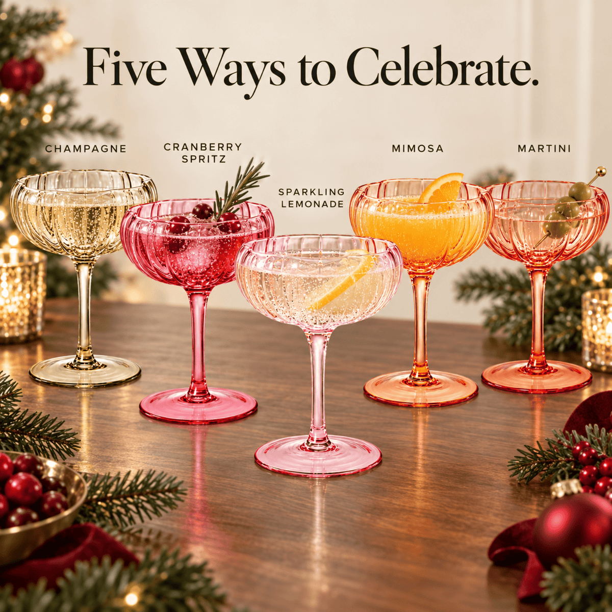 Flower Coupe Cocktail Glasses Bright Colors | Set of 4 | Glass | Entertaining