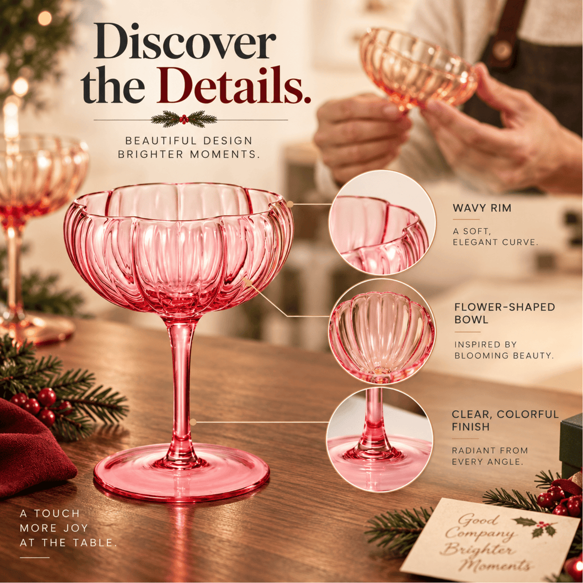 Flower Coupe Cocktail Glasses Bright Colors | Set of 4 | Glass | Entertaining