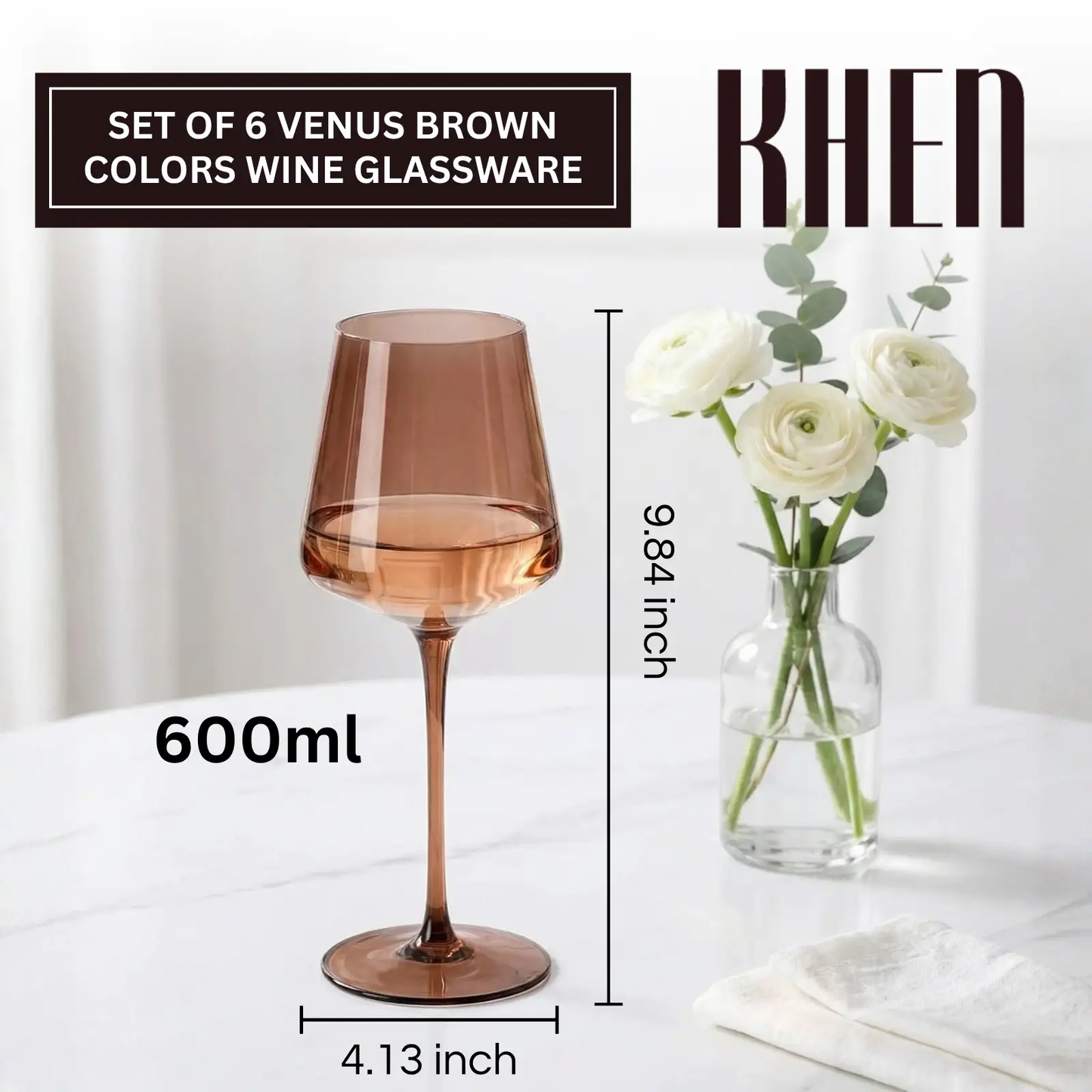 Venus Wine Glasses, Set of 6, Brown Shades 22.3oz Glass Tall from PriceLows™