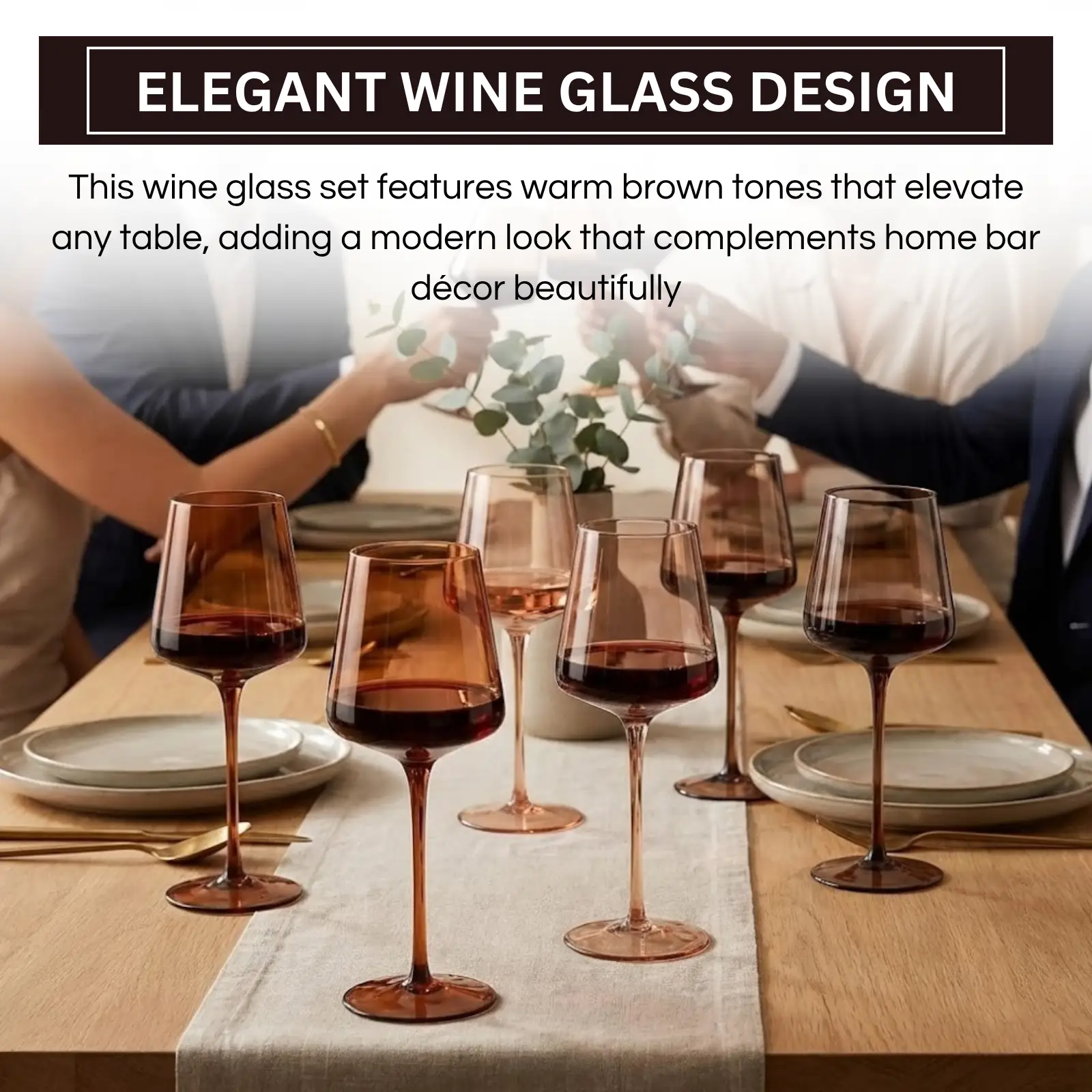 Venus Wine Glasses, Set of 6, Brown Shades 22.3oz Glass Tall from PriceLows™