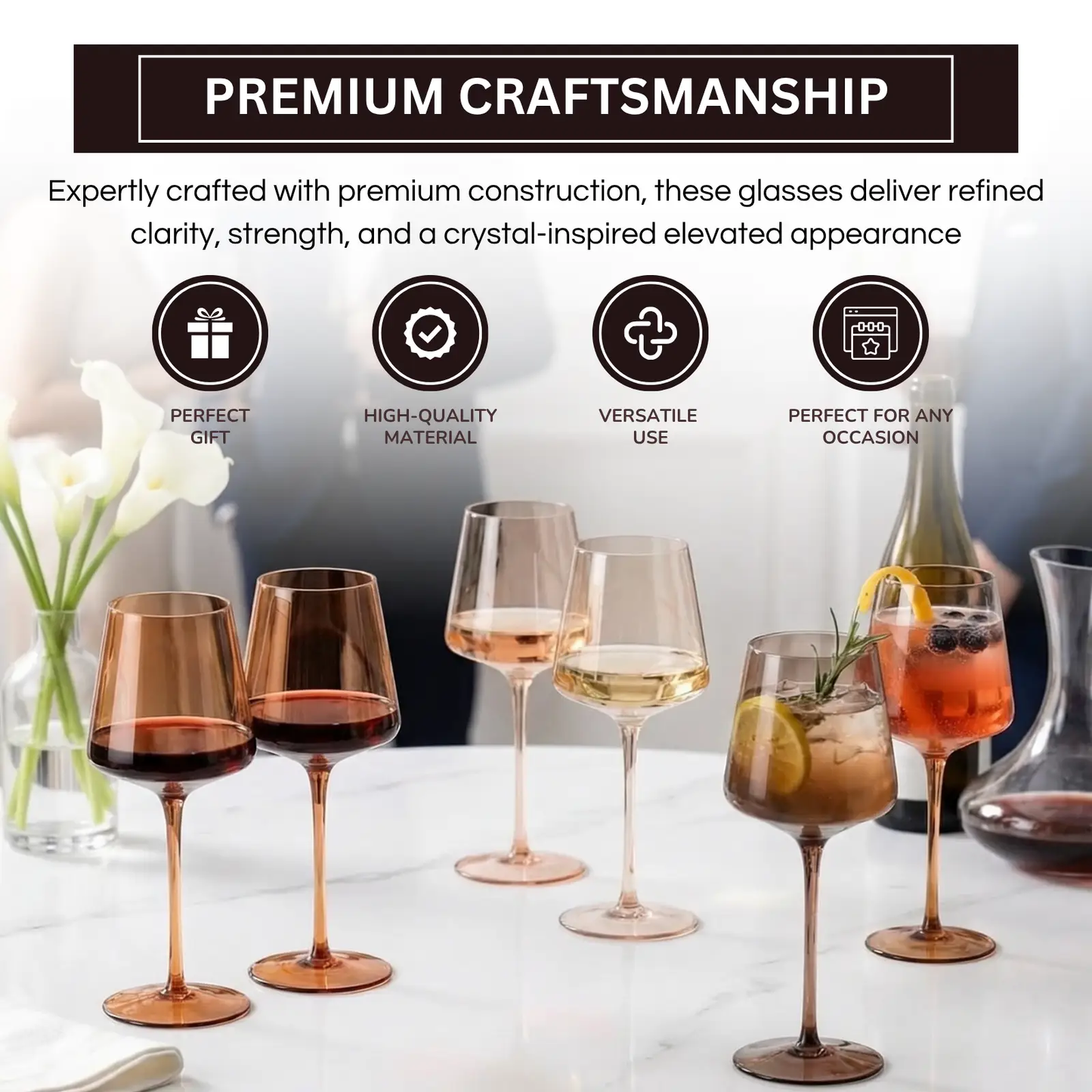 Venus Wine Glasses, Set of 6, Brown Shades 22.3oz Glass Tall from PriceLows™
