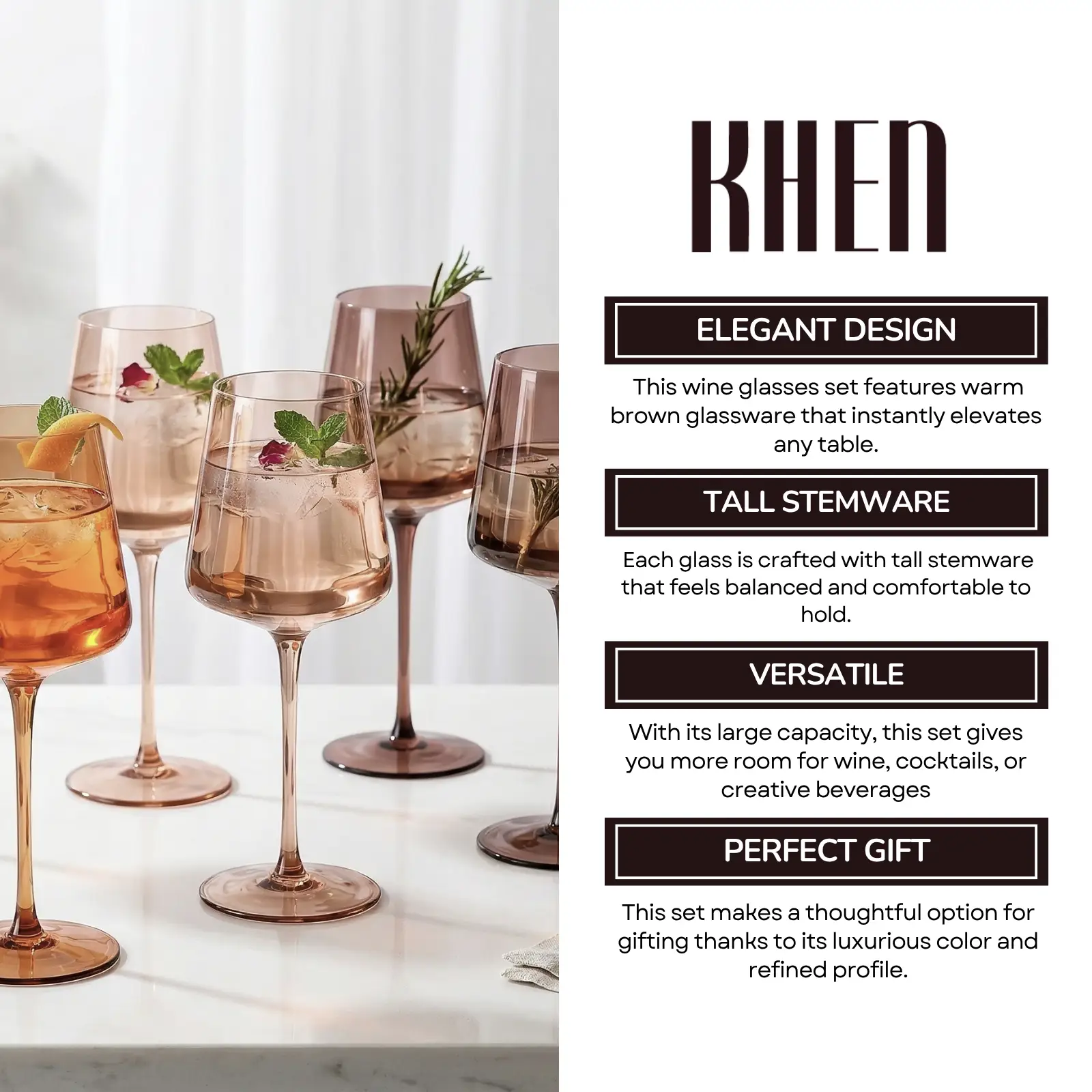 Venus Wine Glasses, Set of 6, Brown Shades 22.3oz Glass Tall from PriceLows™