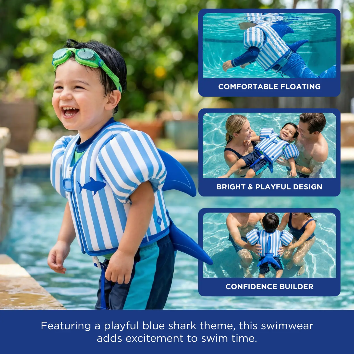 Floating Jackets with Sleeves for Pool or Beach | 1-3 Years | Blue Shark from PriceLows™