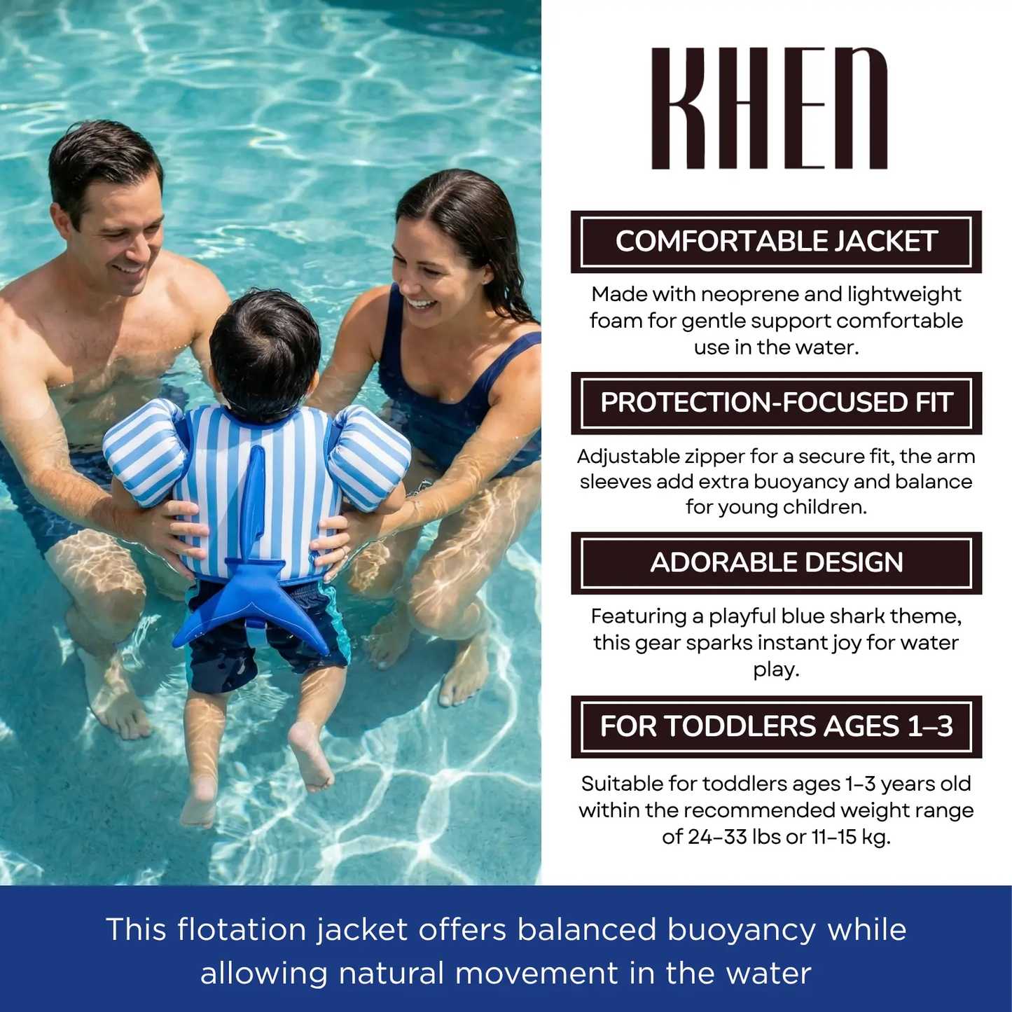 Floating Jackets with Sleeves for Pool or Beach | 1-3 Years | Blue Shark from PriceLows™