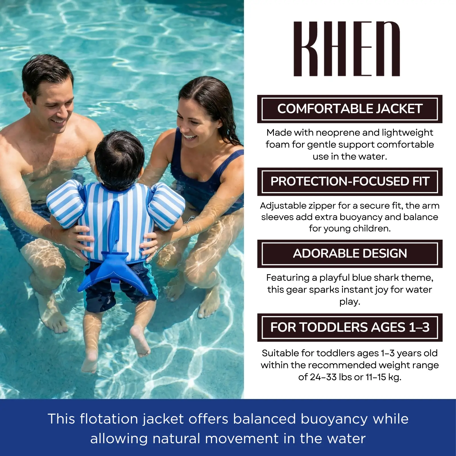 Floating Jackets with Sleeves for Pool or Beach | 1-3 Years | Blue Shark from PriceLows™