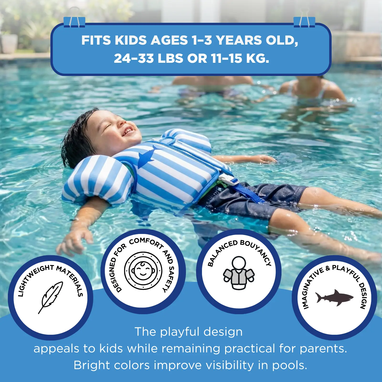 Floating Jackets with Sleeves for Pool or Beach | 1-3 Years | Blue Shark from PriceLows™