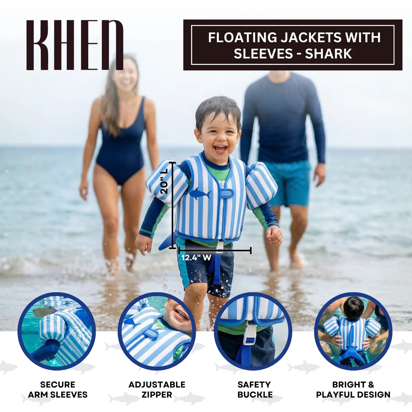 Floating Jackets with Sleeves for Pool or Beach | 1-3 Years | Blue Shark from PriceLows™